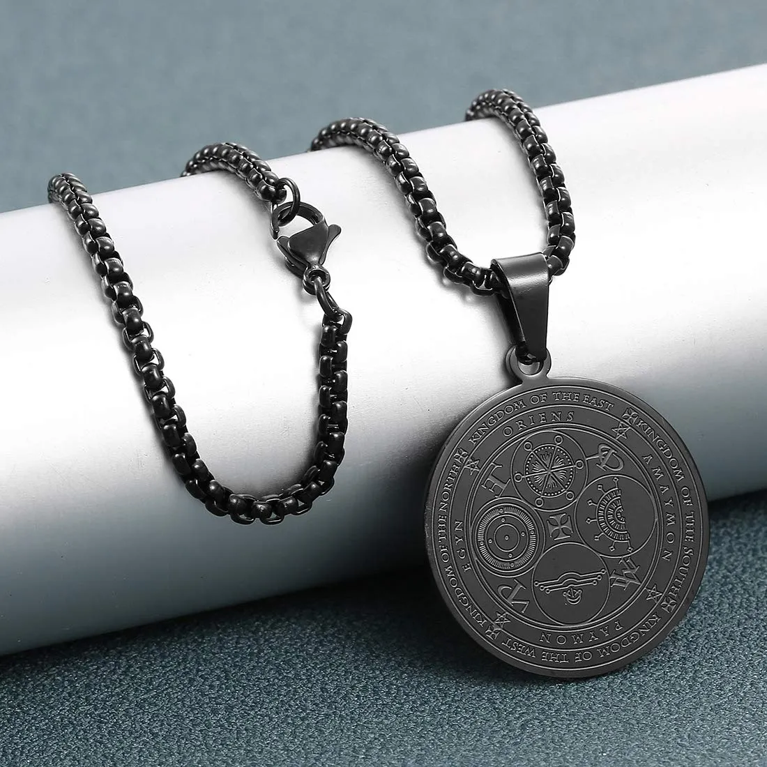 AFSTALR 7 Arcangeli Sigillo Medaglia Talismano Collana per Uomo Donna Salomone Pentagramma Talismano Magia Protezione Amuleto E-nero - immagine 2