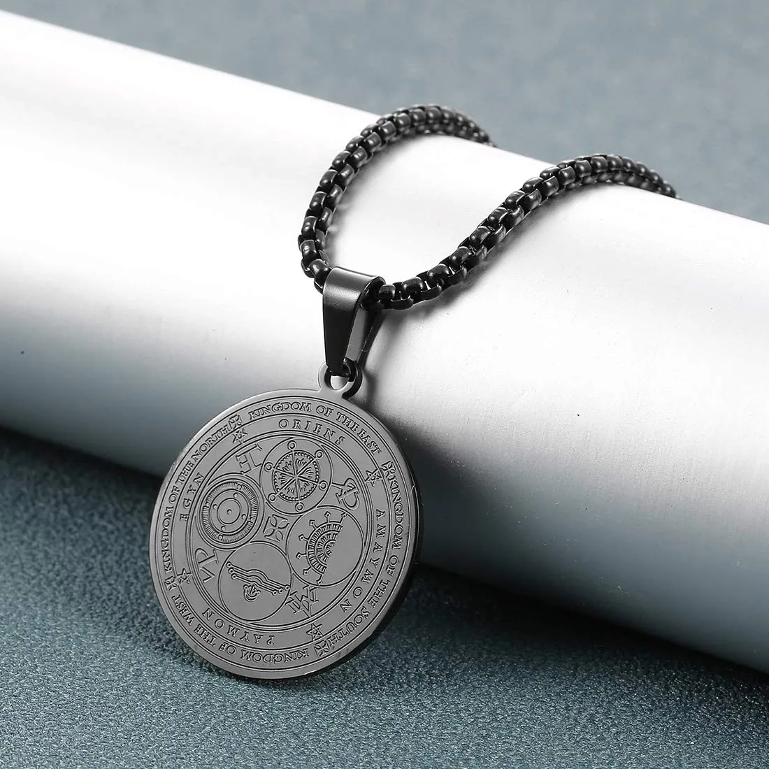 AFSTALR 7 Arcangeli Sigillo Medaglia Talismano Collana per Uomo Donna Salomone Pentagramma Talismano Magia Protezione Amuleto E-nero - immagine 4