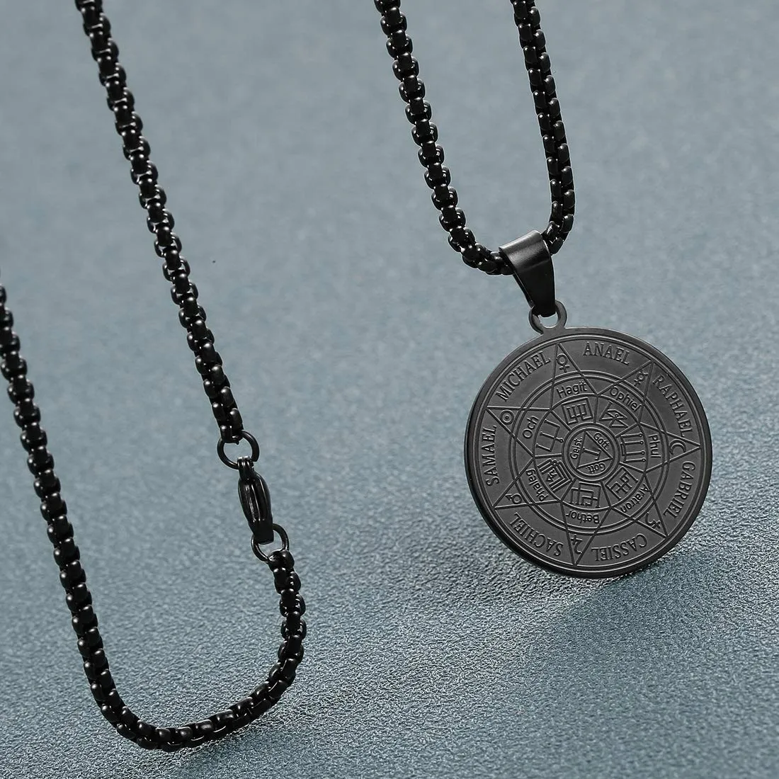 AFSTALR 7 Arcangeli Sigillo Medaglia Talismano Collana per Uomo Donna Salomone Pentagramma Talismano Magia Protezione Amuleto B-nero - immagine 4