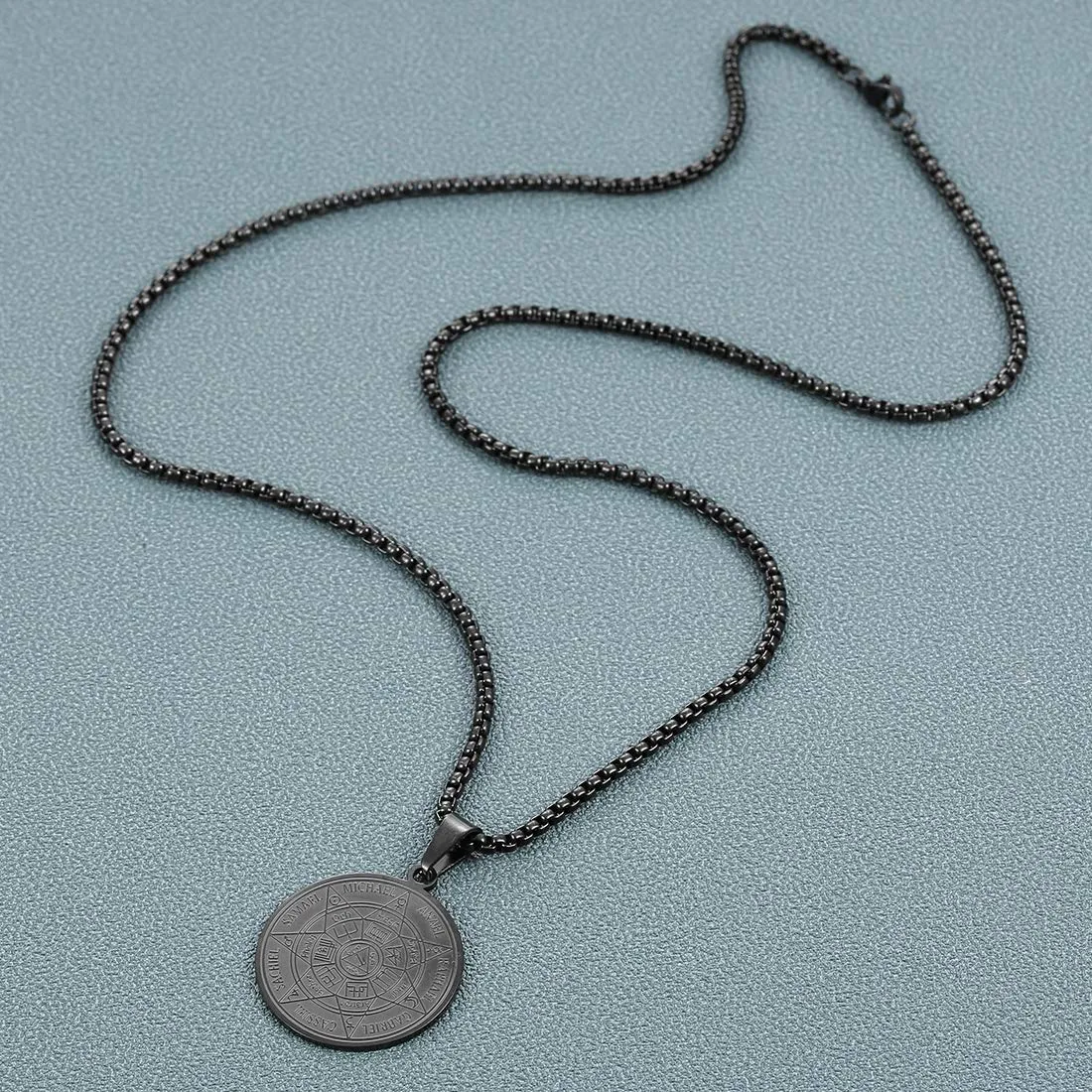 AFSTALR 7 Arcangeli Sigillo Medaglia Talismano Collana per Uomo Donna Salomone Pentagramma Talismano Magia Protezione Amuleto B-nero - immagine 5