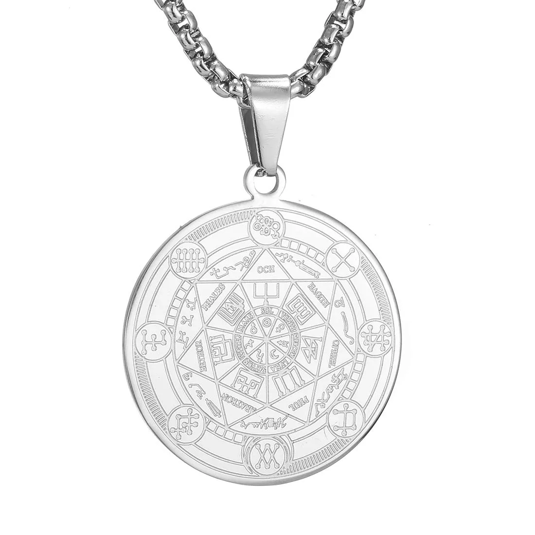 AFSTALR 7 Arcangeli Sigillo Medaglia Talismano Collana per Uomo Donna Salomone Pentagramma Talismano Magia Protezione Amuleto C-argento - immagine 1