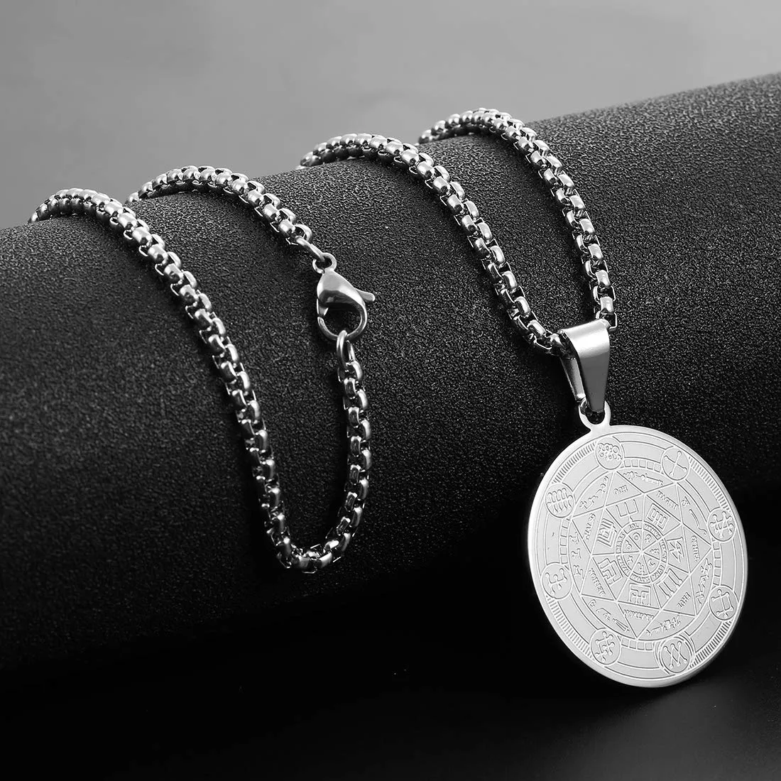 AFSTALR 7 Arcangeli Sigillo Medaglia Talismano Collana per Uomo Donna Salomone Pentagramma Talismano Magia Protezione Amuleto C-argento - immagine 2