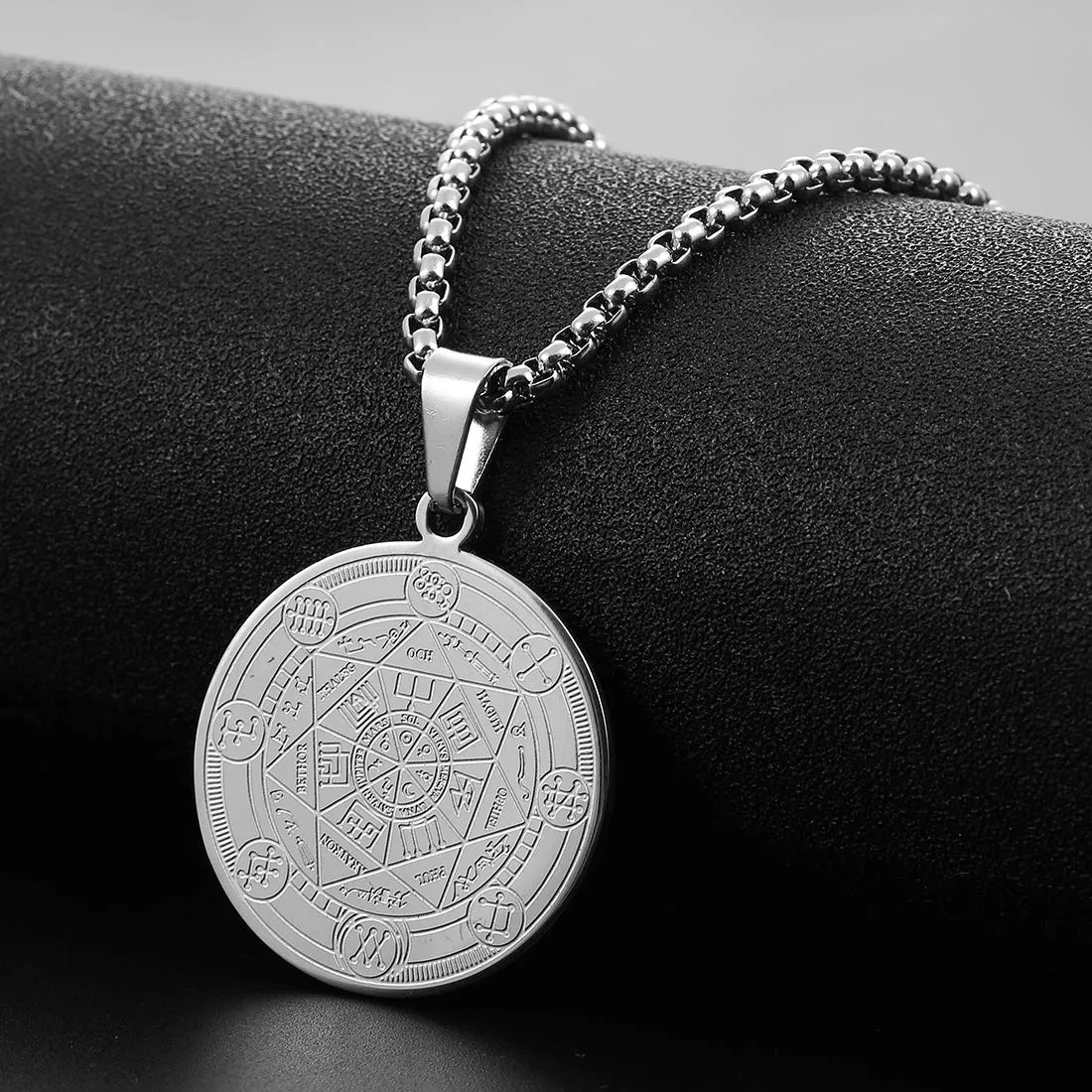AFSTALR 7 Arcangeli Sigillo Medaglia Talismano Collana per Uomo Donna Salomone Pentagramma Talismano Magia Protezione Amuleto C-argento - immagine 3