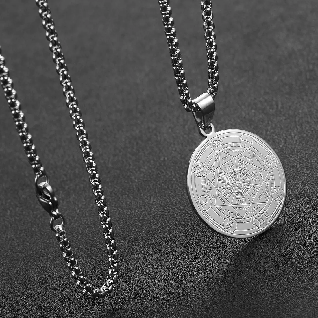 AFSTALR 7 Arcangeli Sigillo Medaglia Talismano Collana per Uomo Donna Salomone Pentagramma Talismano Magia Protezione Amuleto C-argento - immagine 4