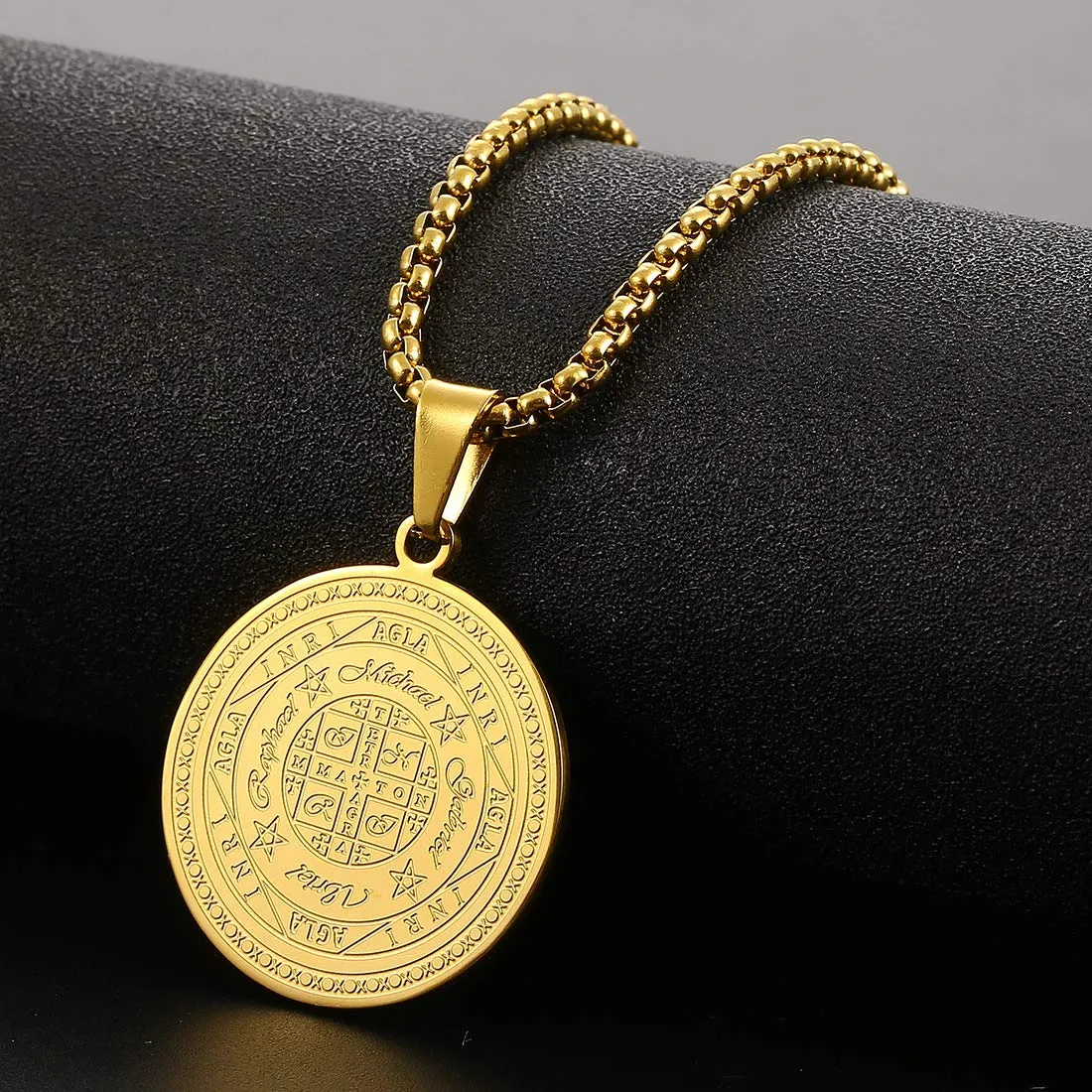 AFSTALR 7 Arcangeli Sigillo Medaglia Talismano Collana per Uomo Donna Salomone Pentagramma Talismano Magia Protezione Amuleto D-oro - immagine 2