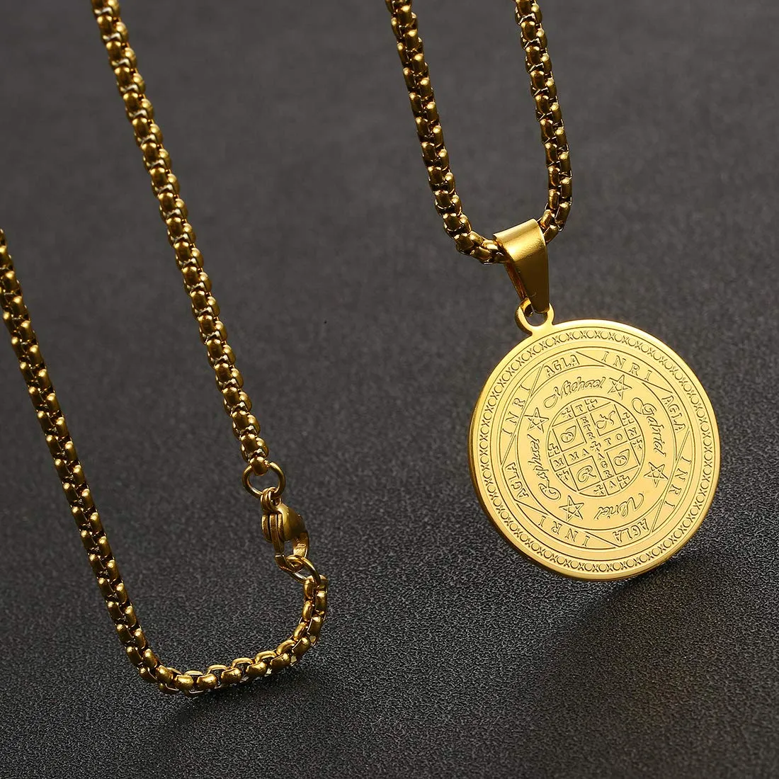 AFSTALR 7 Arcangeli Sigillo Medaglia Talismano Collana per Uomo Donna Salomone Pentagramma Talismano Magia Protezione Amuleto D-oro - immagine 5