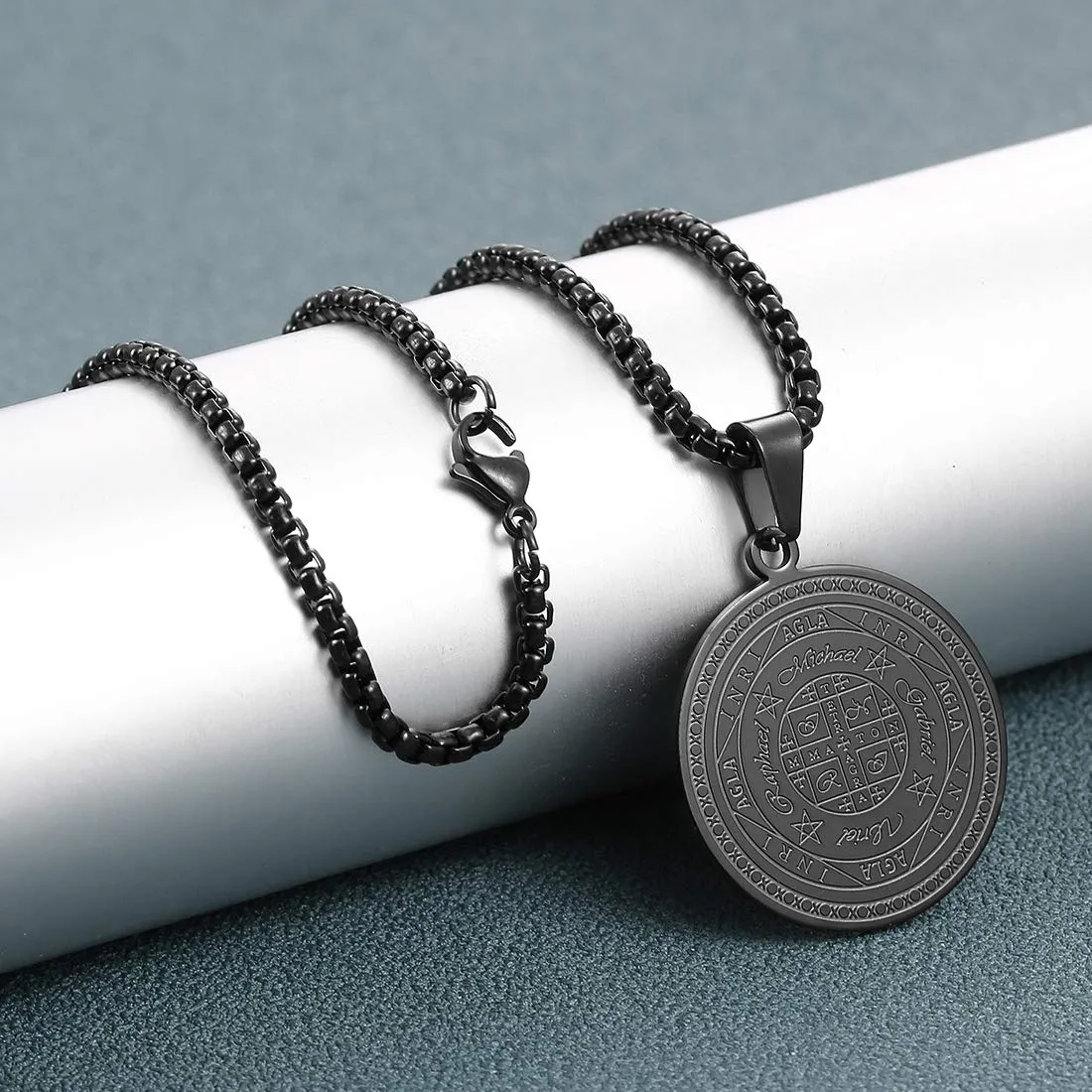 AFSTALR 7 Arcangeli Sigillo Medaglia Talismano Collana per Uomo Donna Salomone Pentagramma Talismano Magia Protezione Amuleto D-nero - immagine 3