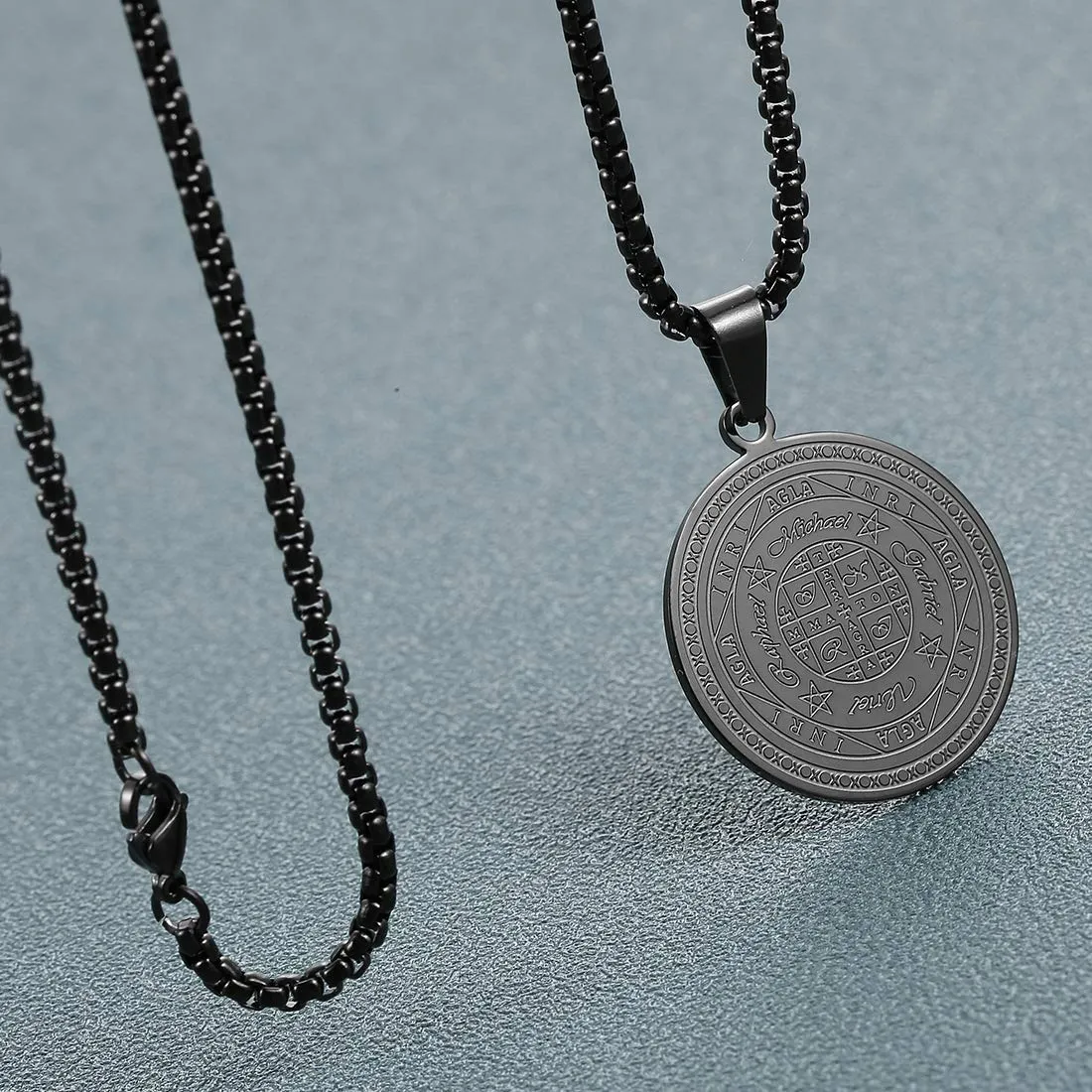 AFSTALR 7 Arcangeli Sigillo Medaglia Talismano Collana per Uomo Donna Salomone Pentagramma Talismano Magia Protezione Amuleto D-nero - immagine 4