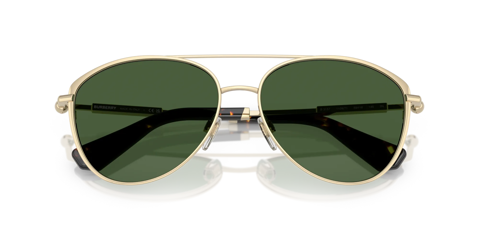 Burberry BE3157 110971 Occhiali da sole Metallo Oro Verde Pilot Normale - immagine 2