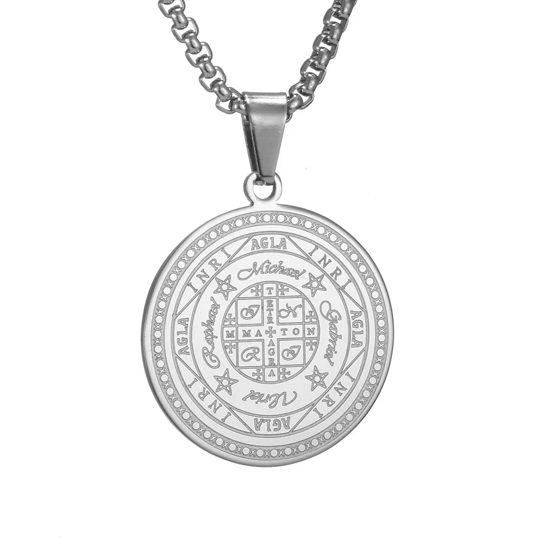 AFSTALR 7 Arcangeli Sigillo Medaglia Talismano Collana per Uomo Donna Salomone Pentagramma Talismano Magia Protezione Amuleto D-argento - immagine 1