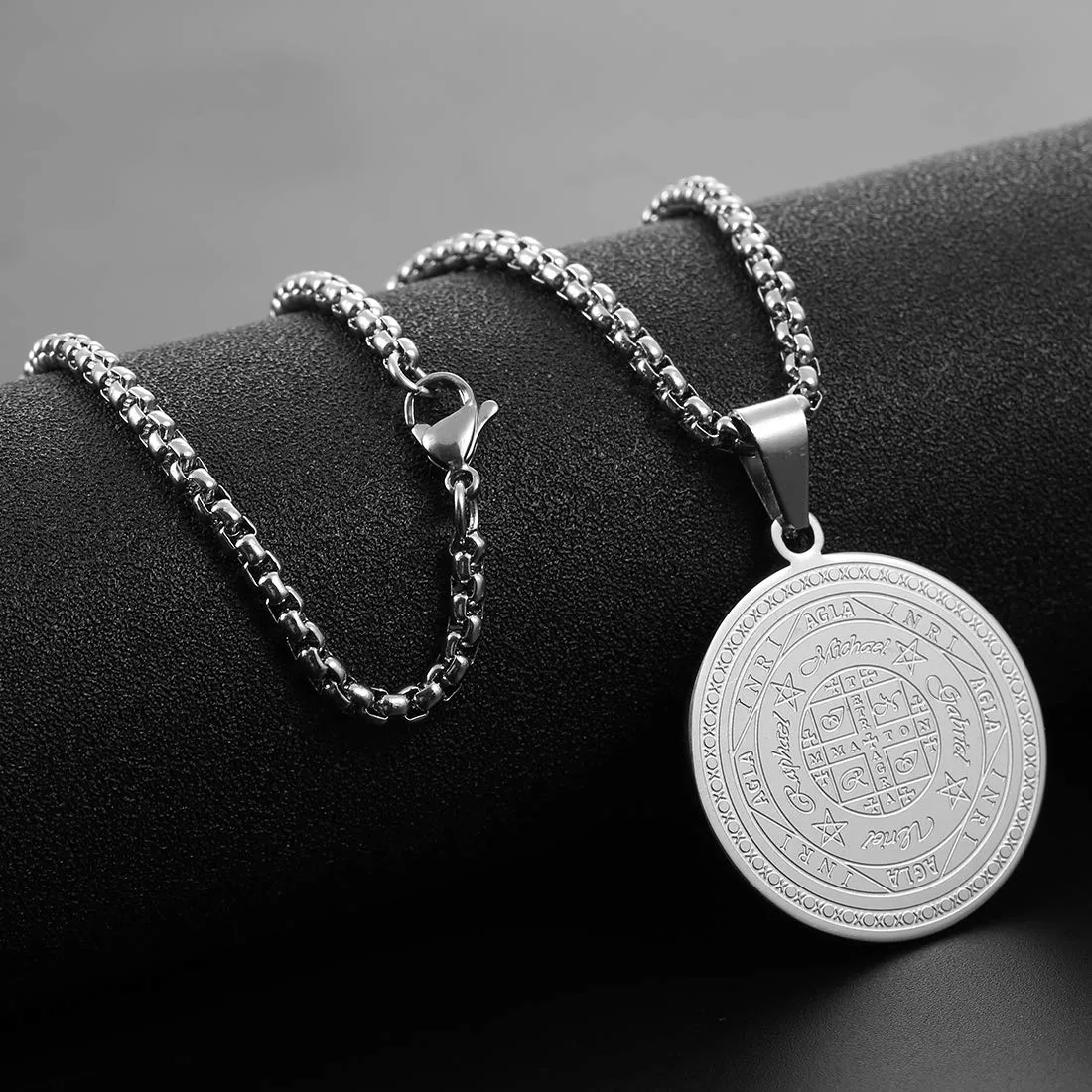 AFSTALR 7 Arcangeli Sigillo Medaglia Talismano Collana per Uomo Donna Salomone Pentagramma Talismano Magia Protezione Amuleto D-argento - immagine 2