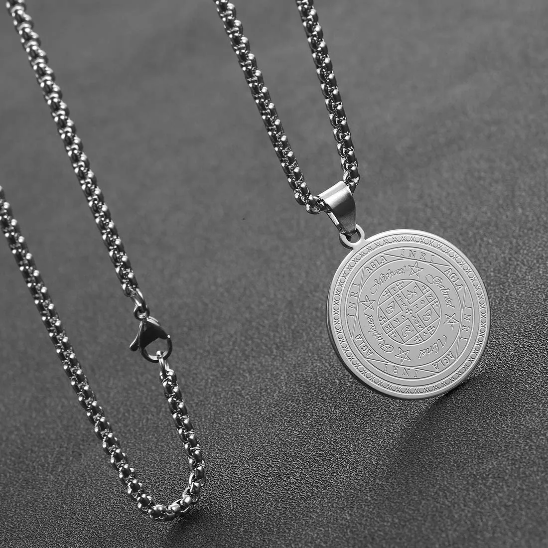 AFSTALR 7 Arcangeli Sigillo Medaglia Talismano Collana per Uomo Donna Salomone Pentagramma Talismano Magia Protezione Amuleto D-argento - immagine 4