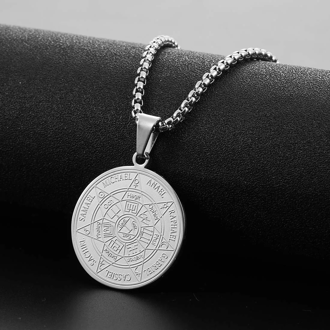 AFSTALR 7 Arcangeli Sigillo Medaglia Talismano Collana per Uomo Donna Salomone Pentagramma Talismano Magia Protezione Amuleto B-argento - immagine 2