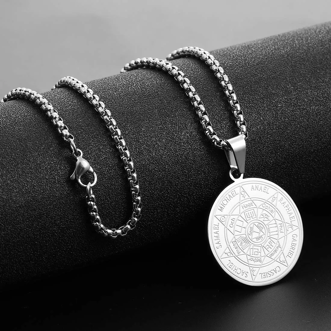 AFSTALR 7 Arcangeli Sigillo Medaglia Talismano Collana per Uomo Donna Salomone Pentagramma Talismano Magia Protezione Amuleto B-argento - immagine 3