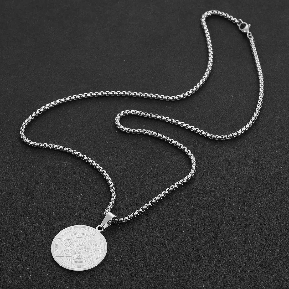 AFSTALR 7 Arcangeli Sigillo Medaglia Talismano Collana per Uomo Donna Salomone Pentagramma Talismano Magia Protezione Amuleto B-argento - immagine 5