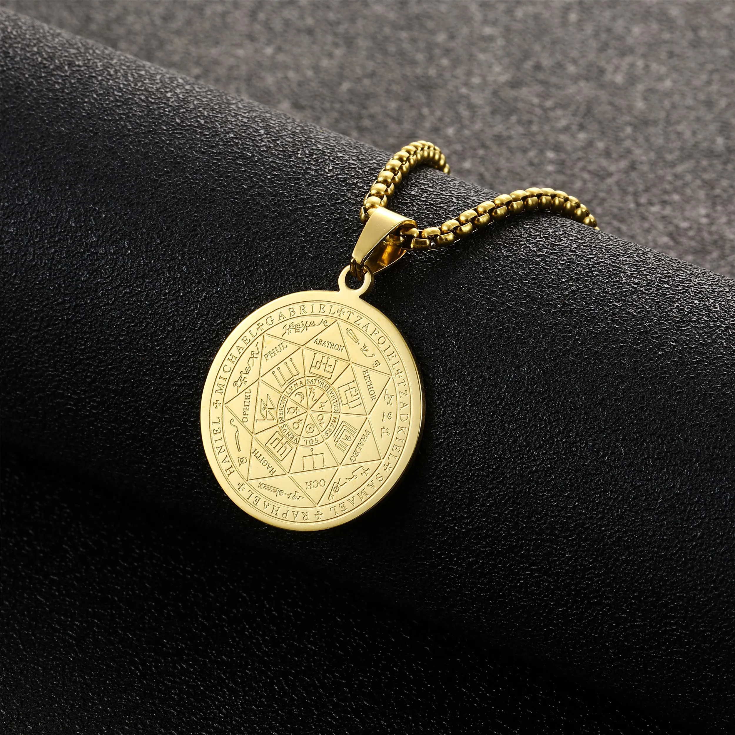 AFSTALR 7 Arcangeli Sigillo Medaglia Talismano Collana per Uomo Donna Salomone Pentagramma Talismano Magia Protezione Amuleto A-oro - immagine 2