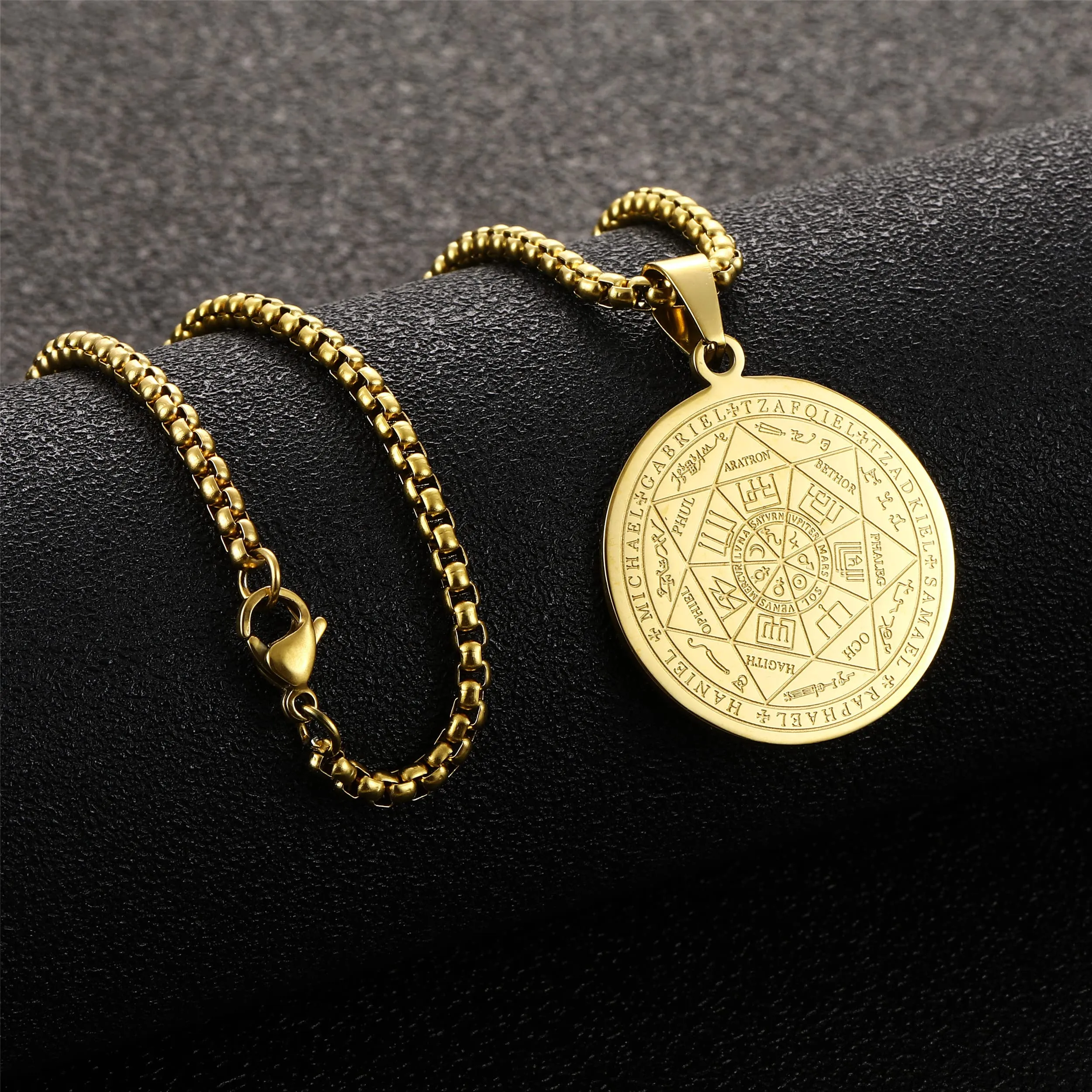 AFSTALR 7 Arcangeli Sigillo Medaglia Talismano Collana per Uomo Donna Salomone Pentagramma Talismano Magia Protezione Amuleto A-oro - immagine 3