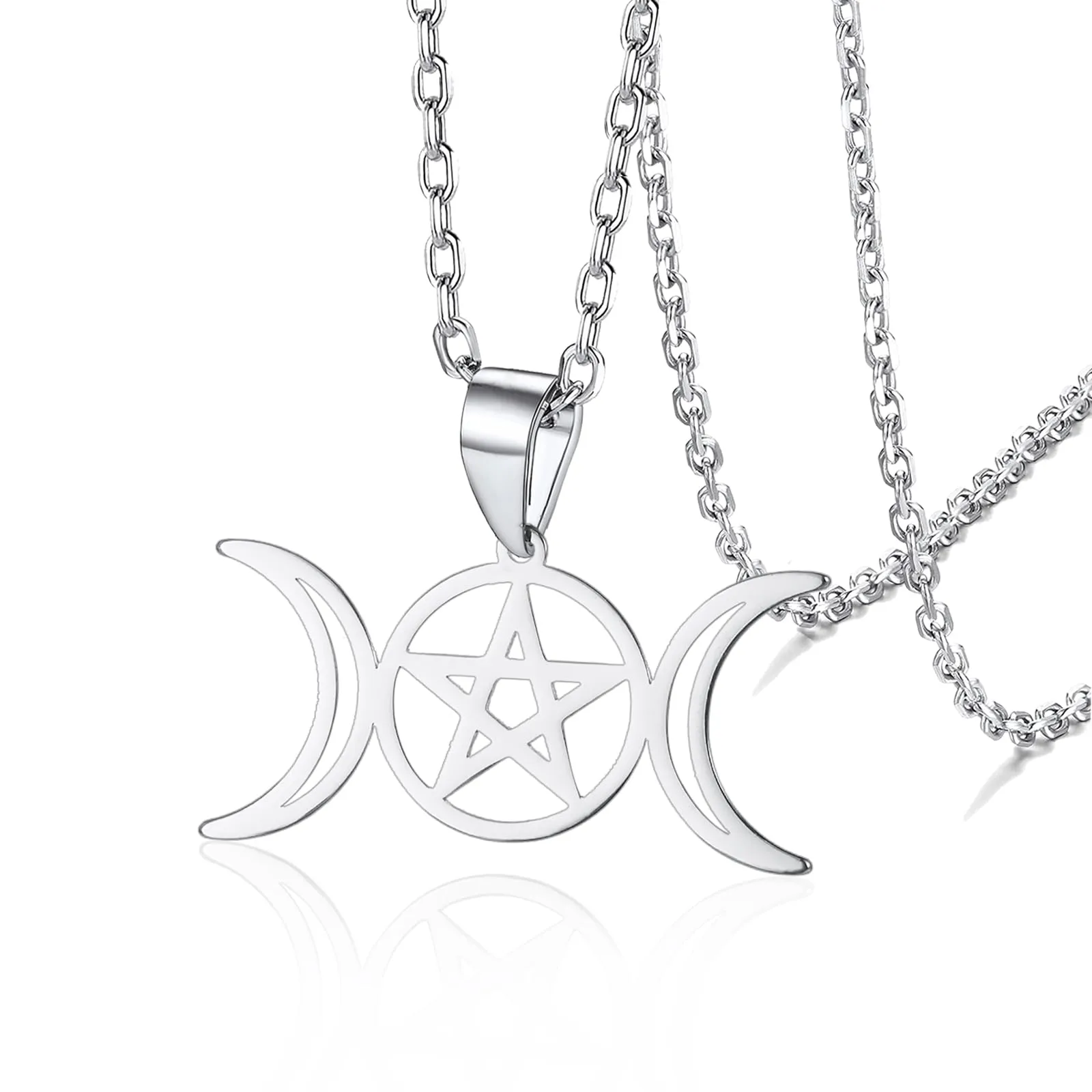 VASSAGO Collana Tripla Luna Dea Wicca Pentagramma Collana Amuleto Gioielli in Acciaio Inossidabile - immagine 1