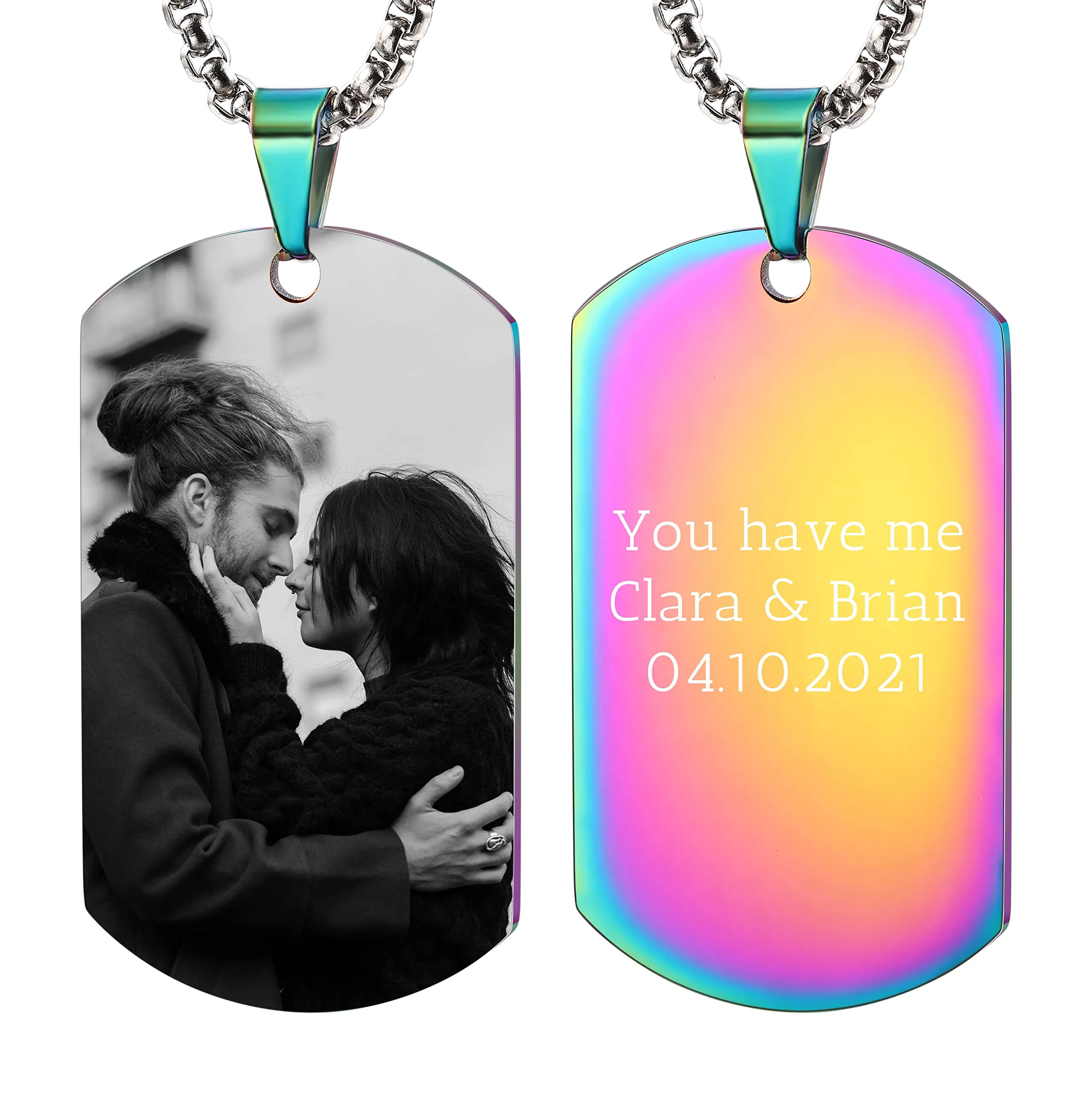 OTXIXTO Collana con Ciondolo con Piastrina per Cani Personalizzata con Incisione di Testo/Immagine Colorata/in Bianco e Nero per Gioielli in Acciaio Inossidabile da Uomo e Donna, con Portachiavi - immagine 1