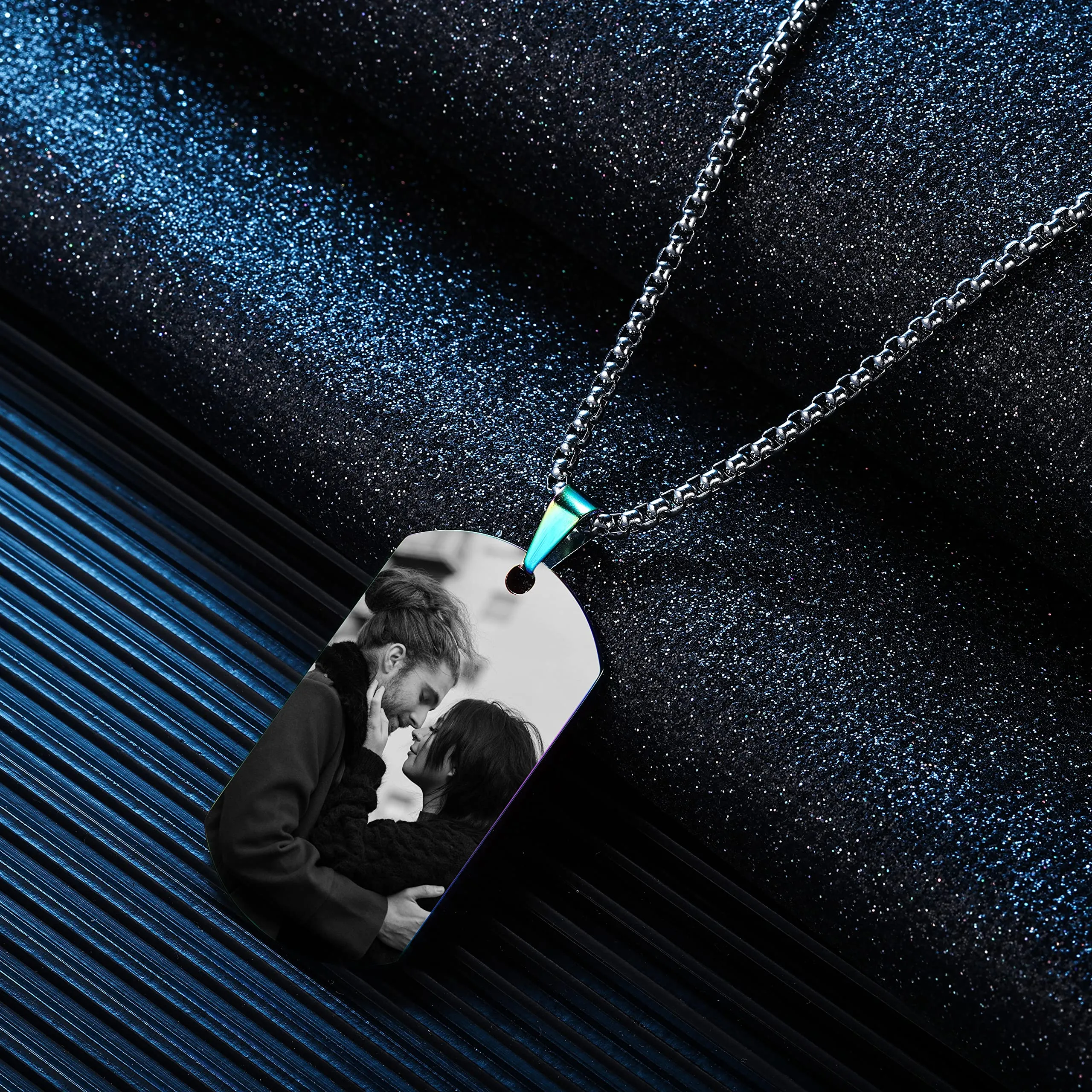 OTXIXTO Collana con Ciondolo con Piastrina per Cani Personalizzata con Incisione di Testo/Immagine Colorata/in Bianco e Nero per Gioielli in Acciaio Inossidabile da Uomo e Donna, con Portachiavi - immagine 4