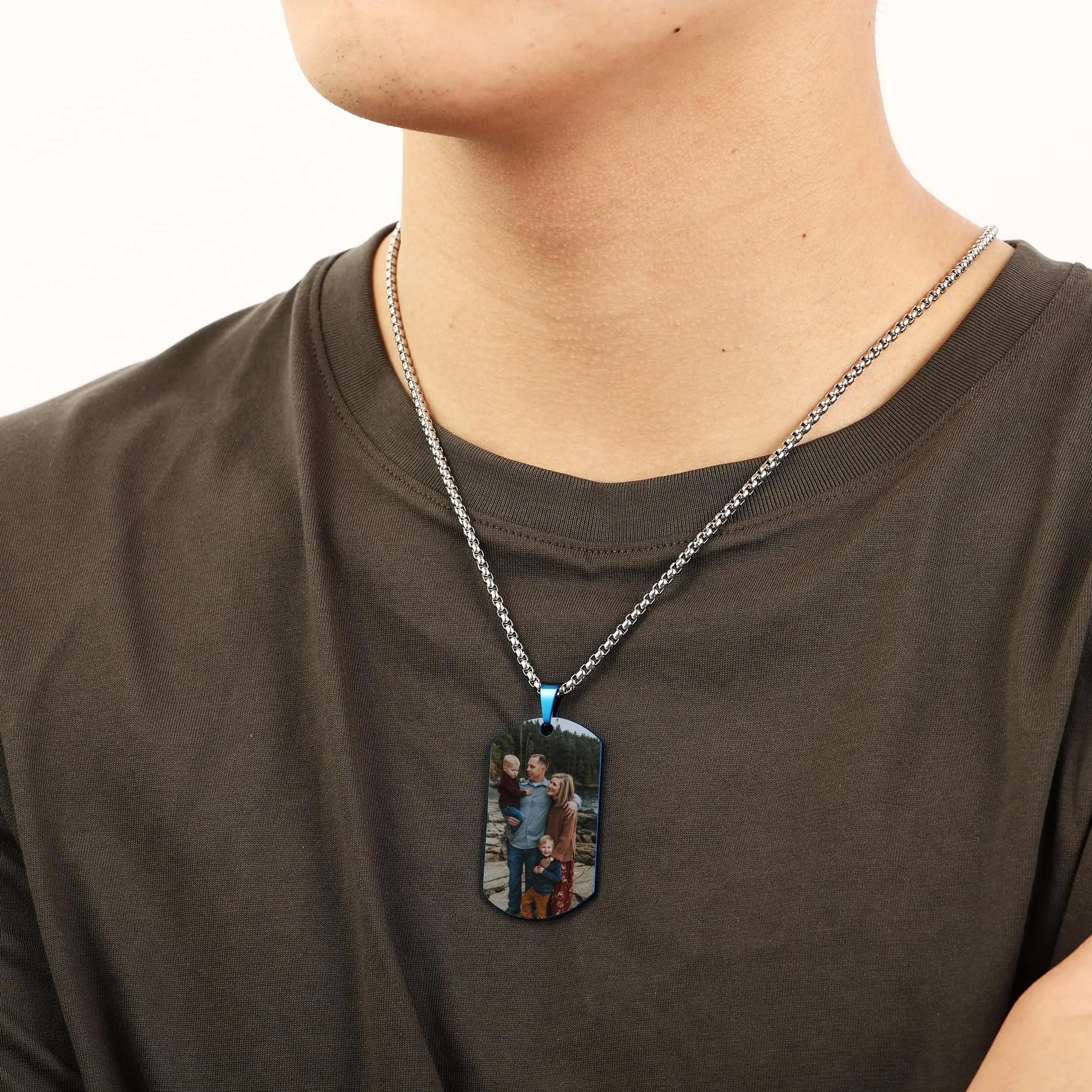 OTXIXTO Collana con Ciondolo con Piastrina per Cani Personalizzata con Incisione di Testo/Immagine Colorata/in Bianco e Nero per Gioielli in Acciaio Inossidabile da Uomo e Donna, con Portachiavi - immagine 2