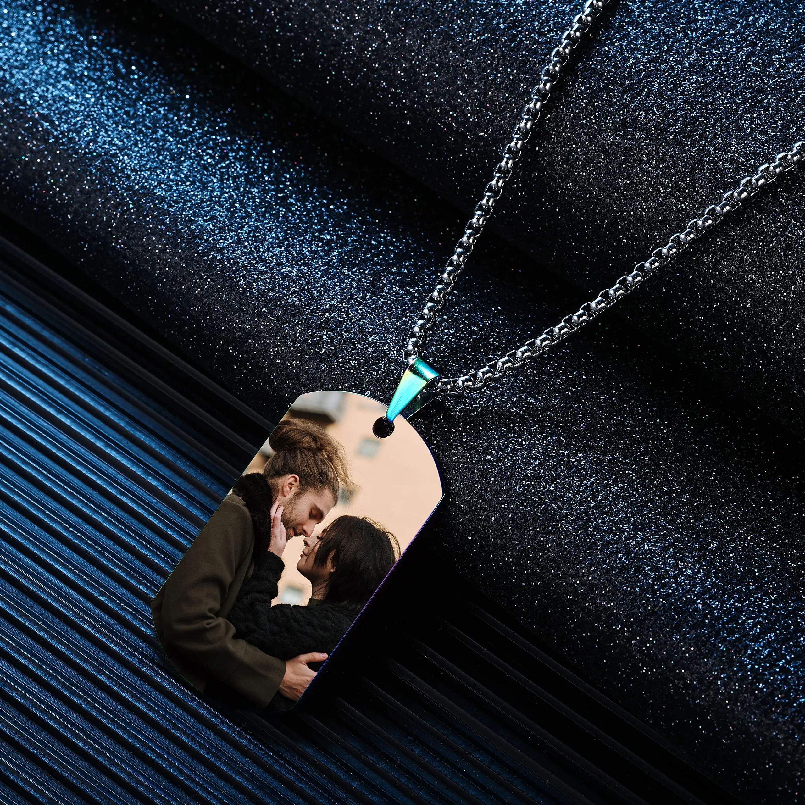 OTXIXTO Collana con Ciondolo con Piastrina per Cani Personalizzata con Incisione di Testo/Immagine Colorata/in Bianco e Nero per Gioielli in Acciaio Inossidabile da Uomo e Donna, con Portachiavi - immagine 4