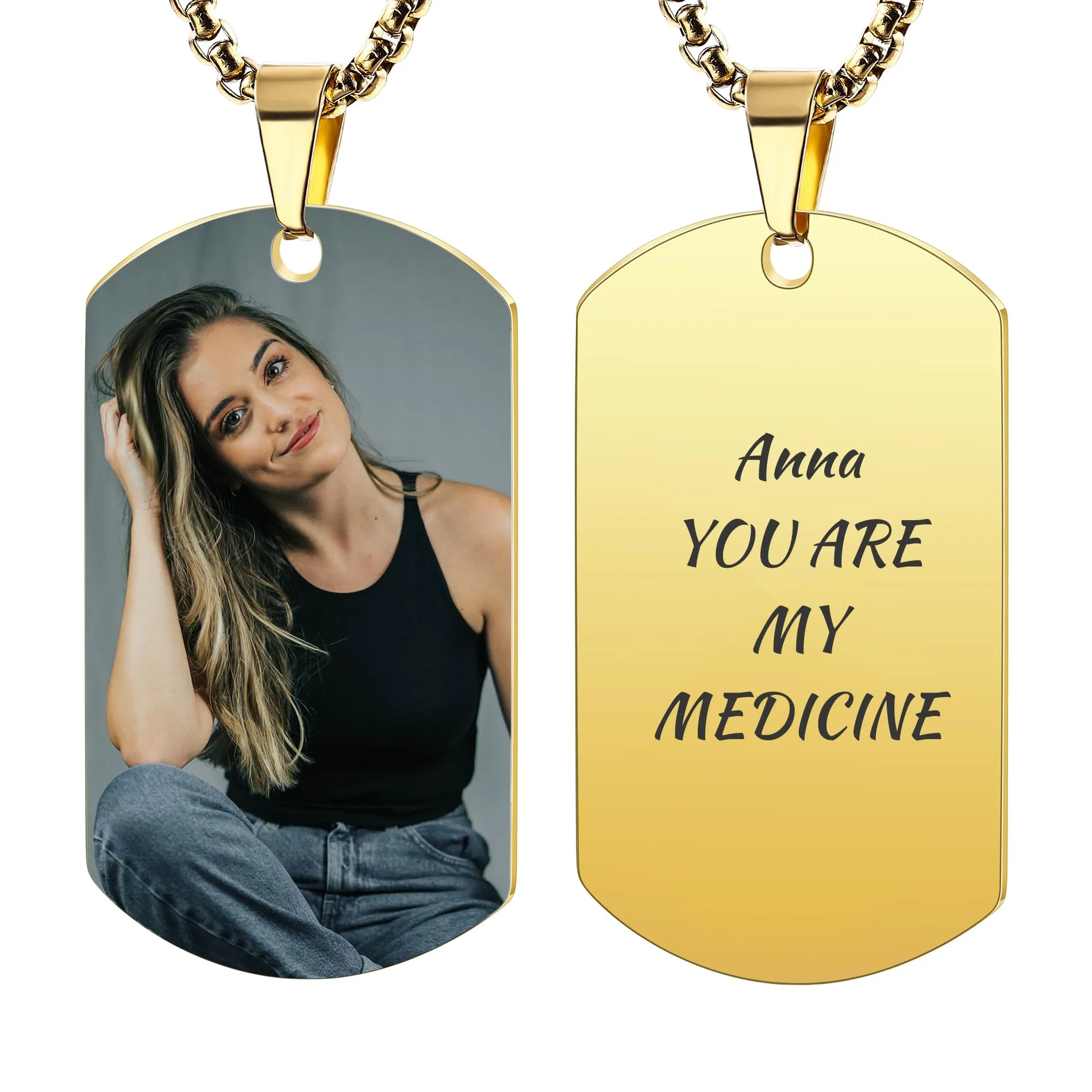 OTXIXTO Collana con Ciondolo con Piastrina per Cani Personalizzata con Incisione di Testo/Immagine Colorata/in Bianco e Nero per Gioielli in Acciaio Inossidabile da Uomo e Donna, con Portachiavi - immagine 1