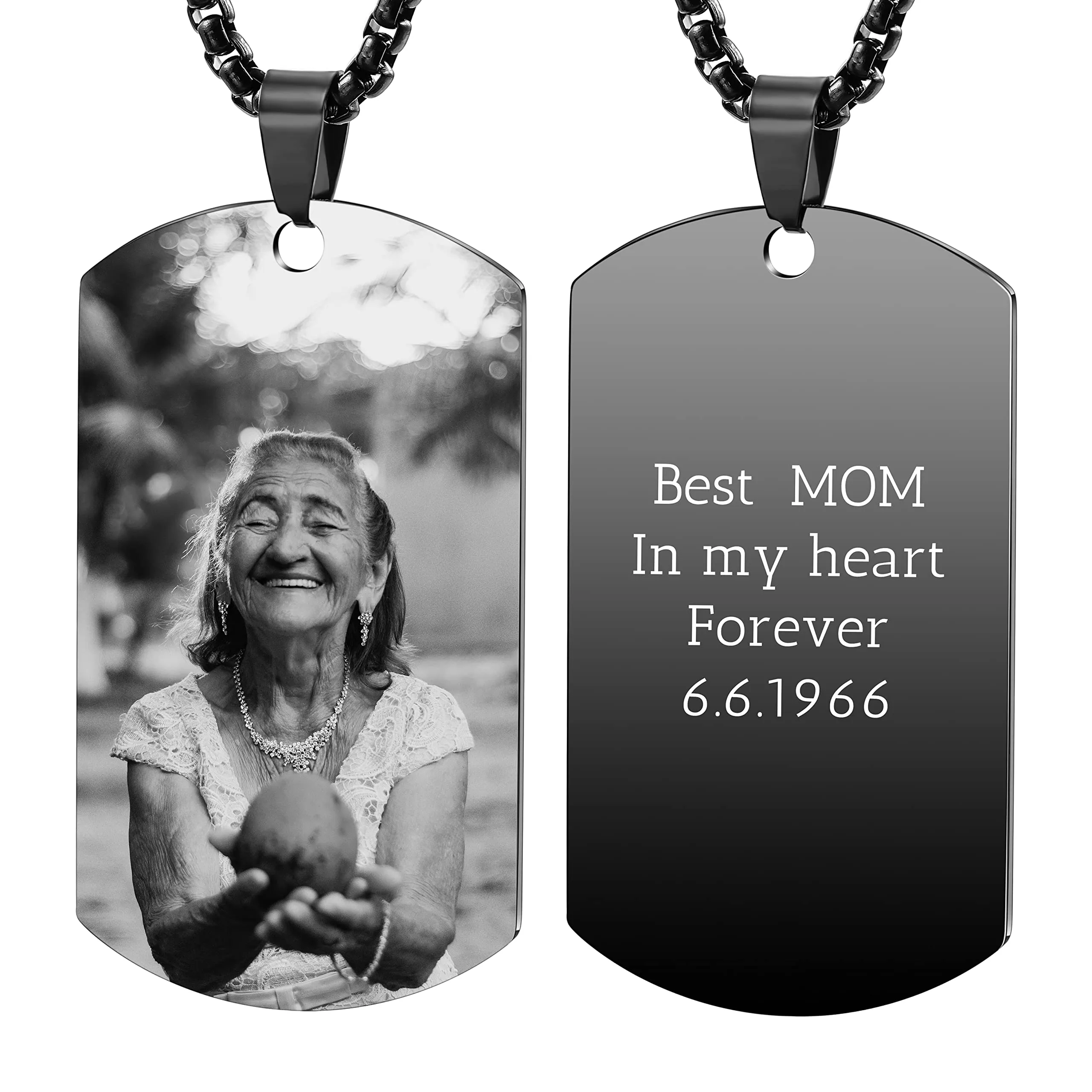 OTXIXTO Collana con Ciondolo con Piastrina per Cani Personalizzata con Incisione di Testo/Immagine Colorata/in Bianco e Nero per Gioielli in Acciaio Inossidabile da Uomo e Donna, con Portachiavi - immagine 1