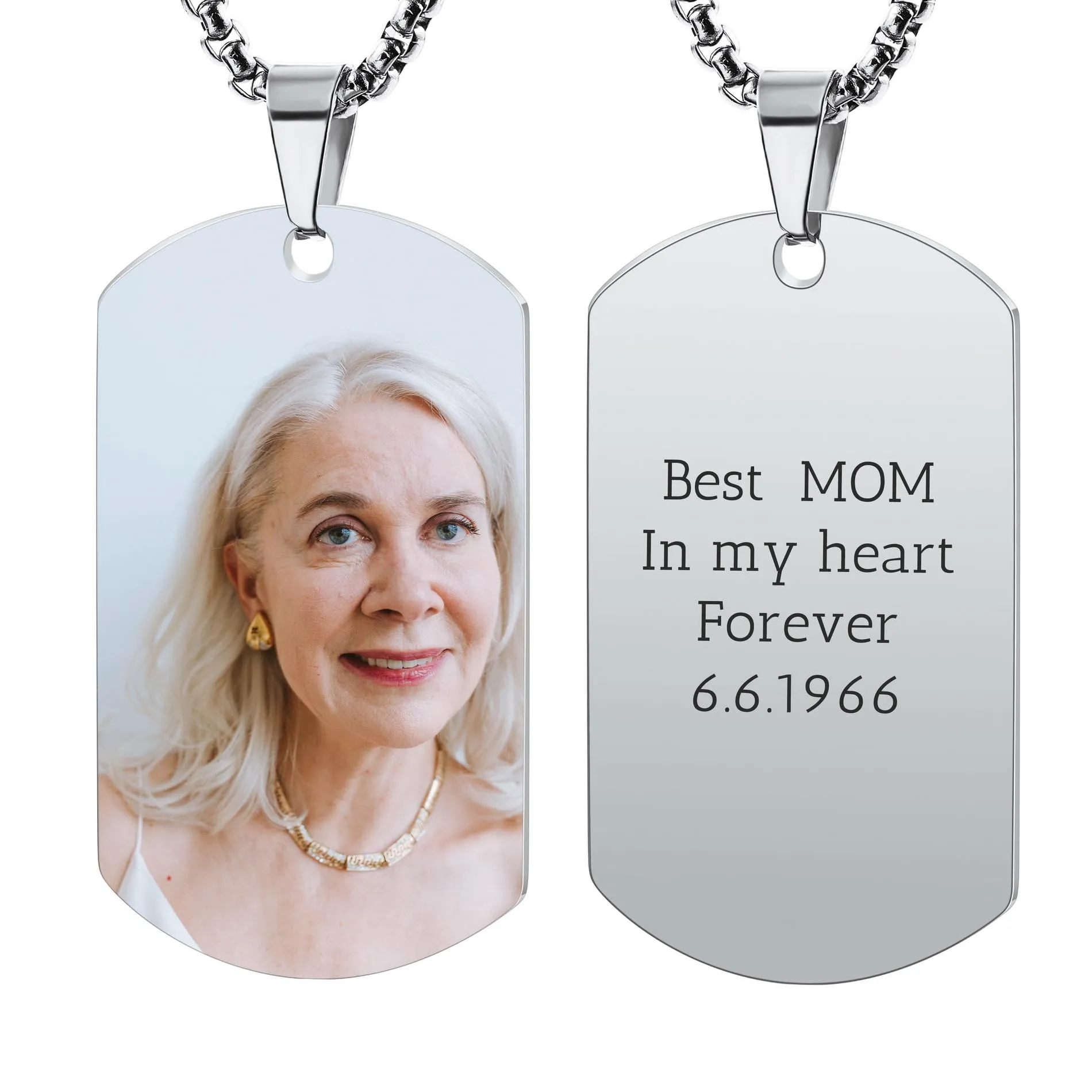 OTXIXTO Collana con Ciondolo con Piastrina per Cani Personalizzata con Incisione di Testo/Immagine Colorata/in Bianco e Nero per Gioielli in Acciaio Inossidabile da Uomo e Donna, con Portachiavi - immagine 1