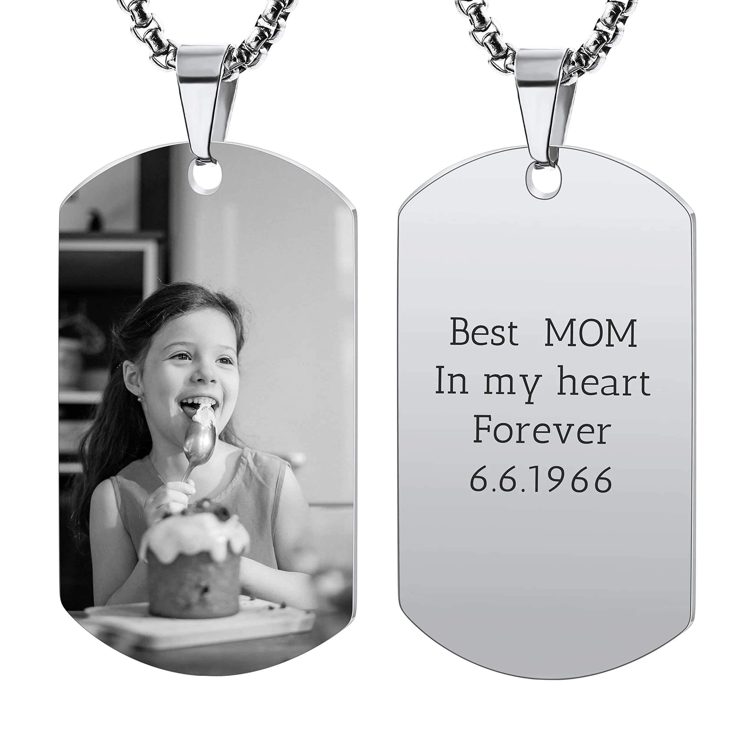 OTXIXTO Collana con Ciondolo con Piastrina per Cani Personalizzata con Incisione di Testo/Immagine Colorata/in Bianco e Nero per Gioielli in Acciaio Inossidabile da Uomo e Donna, con Portachiavi - immagine 1