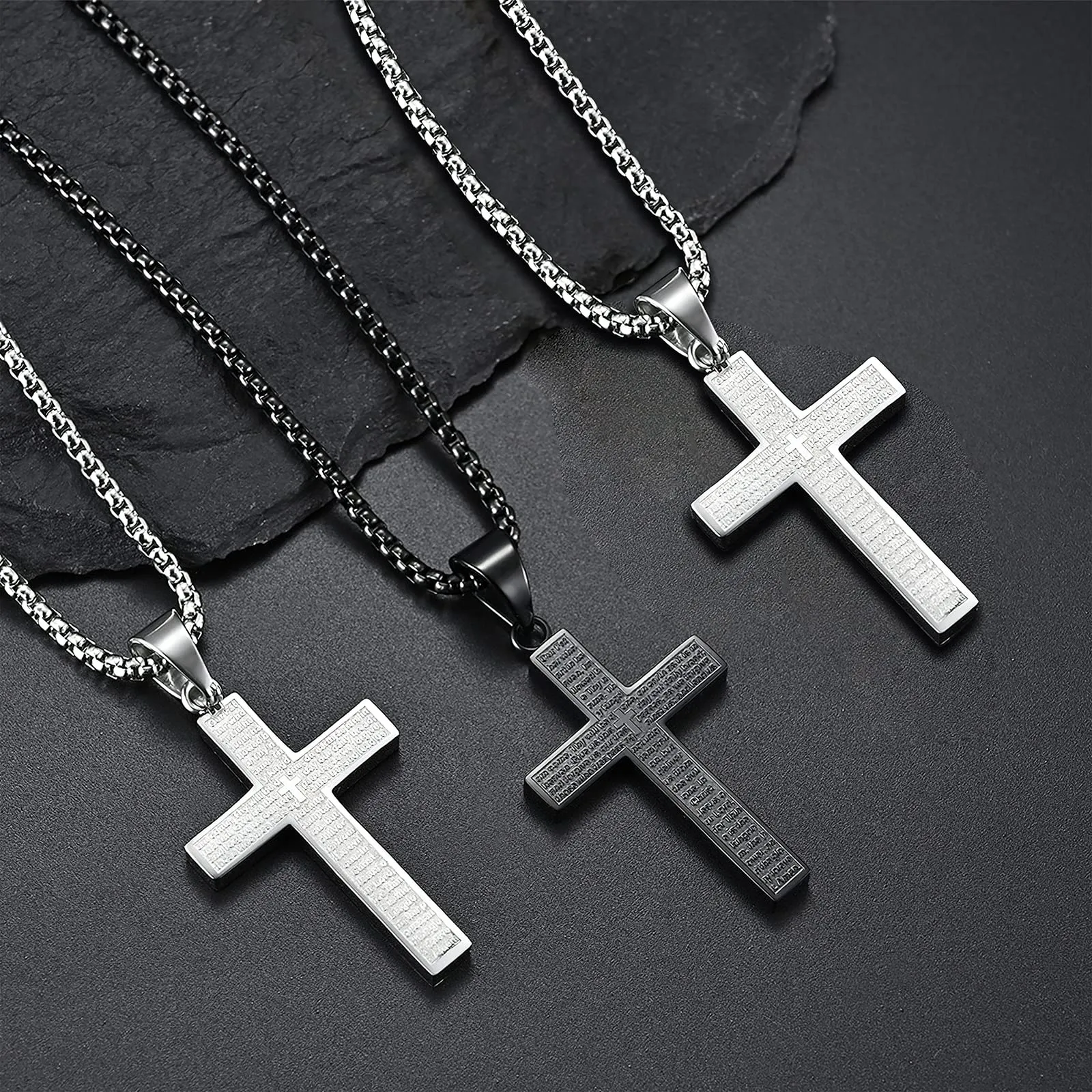 MERTTURM Crocifisso Collana Uomo, Acciaio Inossidabile con Collana Uomo Pendente Croce Singolo, Regali per Gioielli Cristiani, Argento Nero(Resistente allo Sbiadimento e al Sudore) - immagine 4