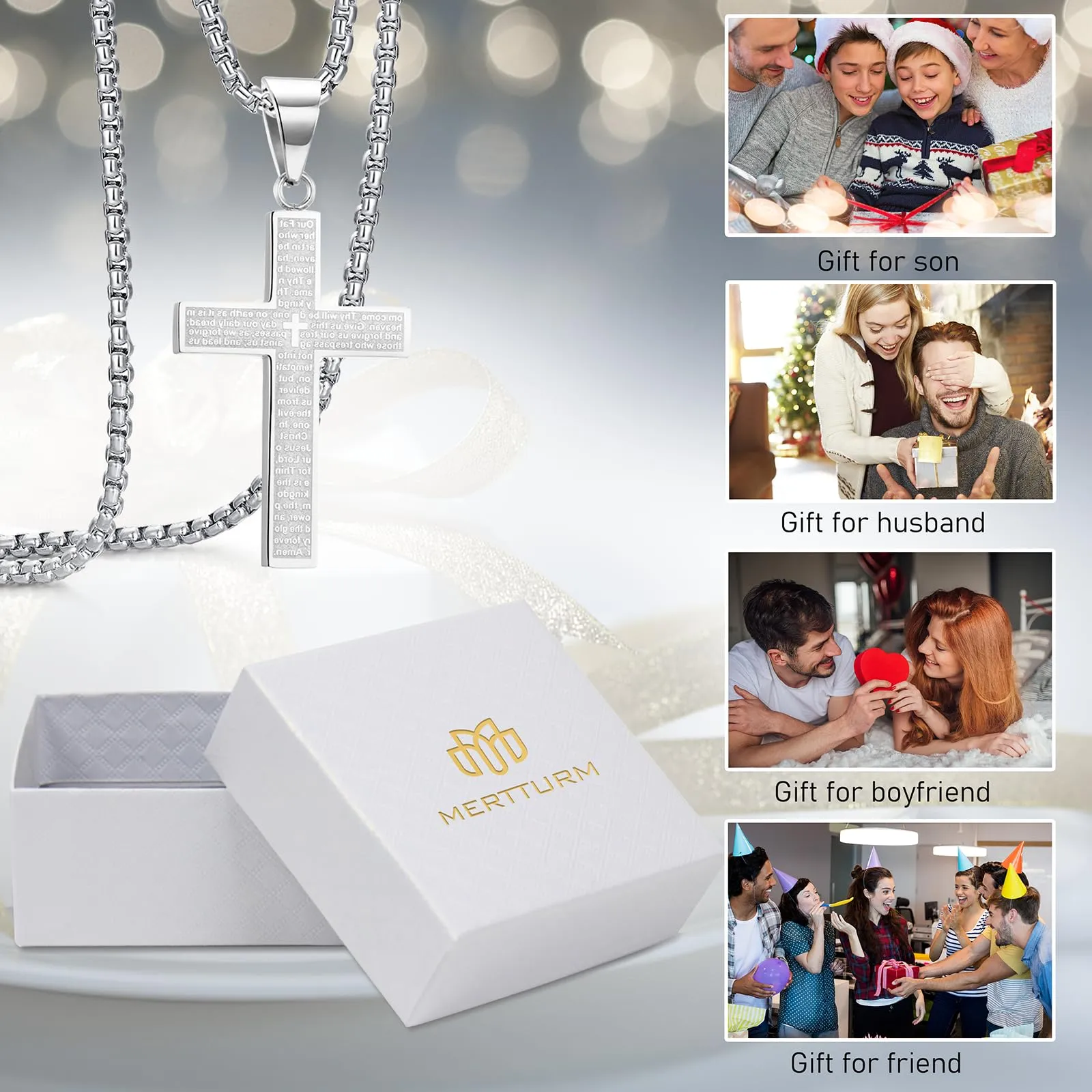 MERTTURM Crocifisso Collana Uomo, Acciaio Inossidabile con Collana Uomo Pendente Croce Singolo, Regali per Gioielli Cristiani, Argento Nero(Resistente allo Sbiadimento e al Sudore) - immagine 6