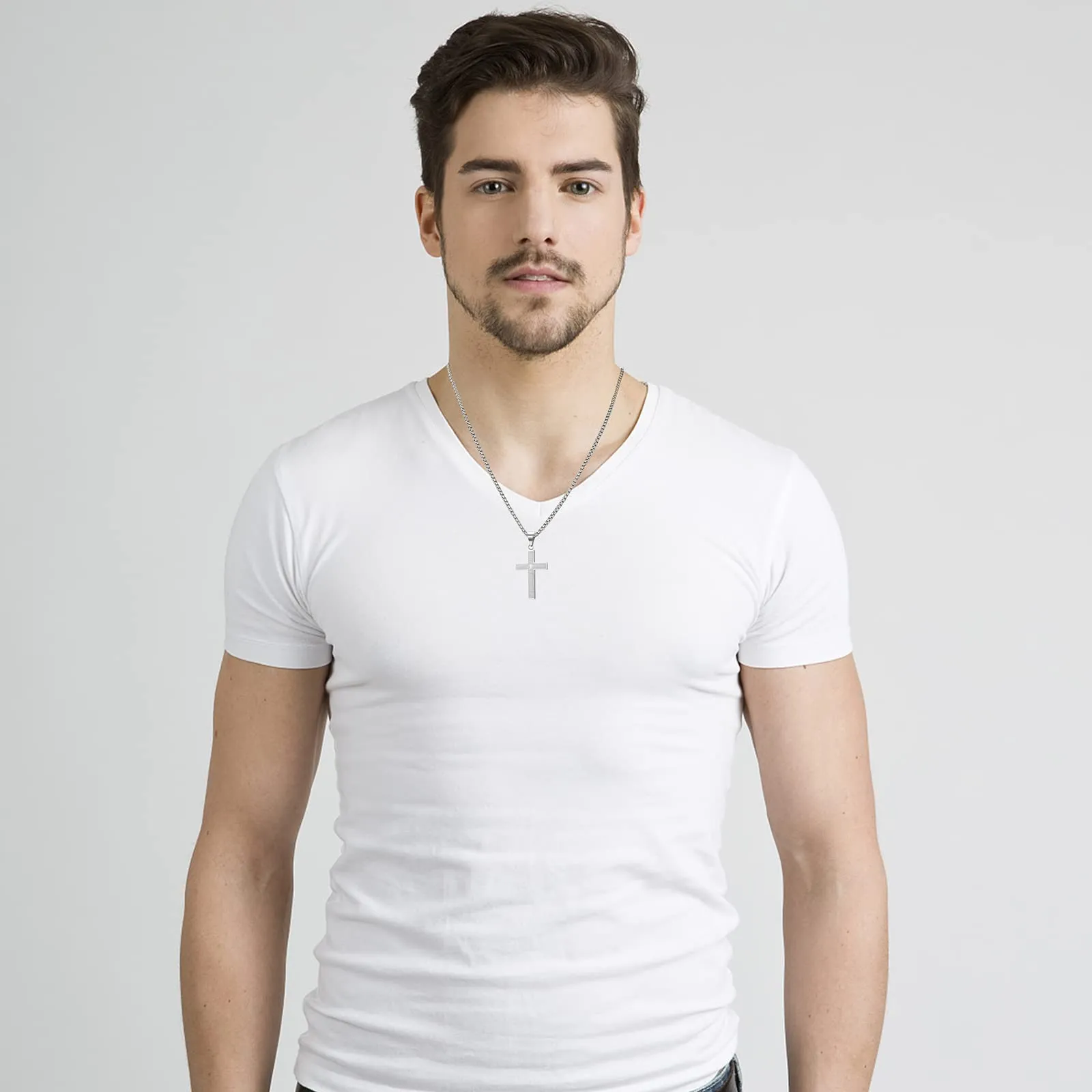 MERTTURM Crocifisso Collana Uomo, Acciaio Inossidabile con Collana Uomo Pendente Croce Singolo, Regali per Gioielli Cristiani, Argento Nero(Resistente allo Sbiadimento e al Sudore) - immagine 7
