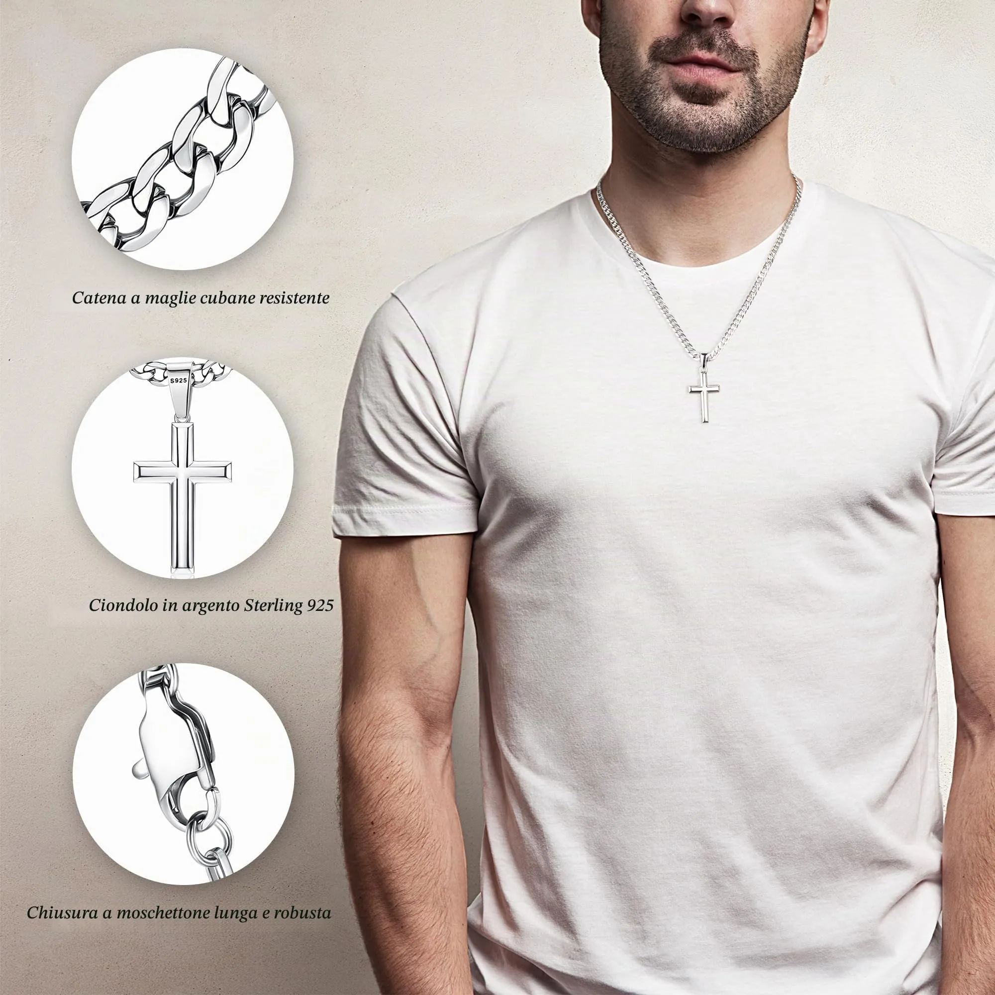 Chriscoco Collana Croce Uomo con Ciondolo in Argento 925 e Collana Acciaio - immagine 2