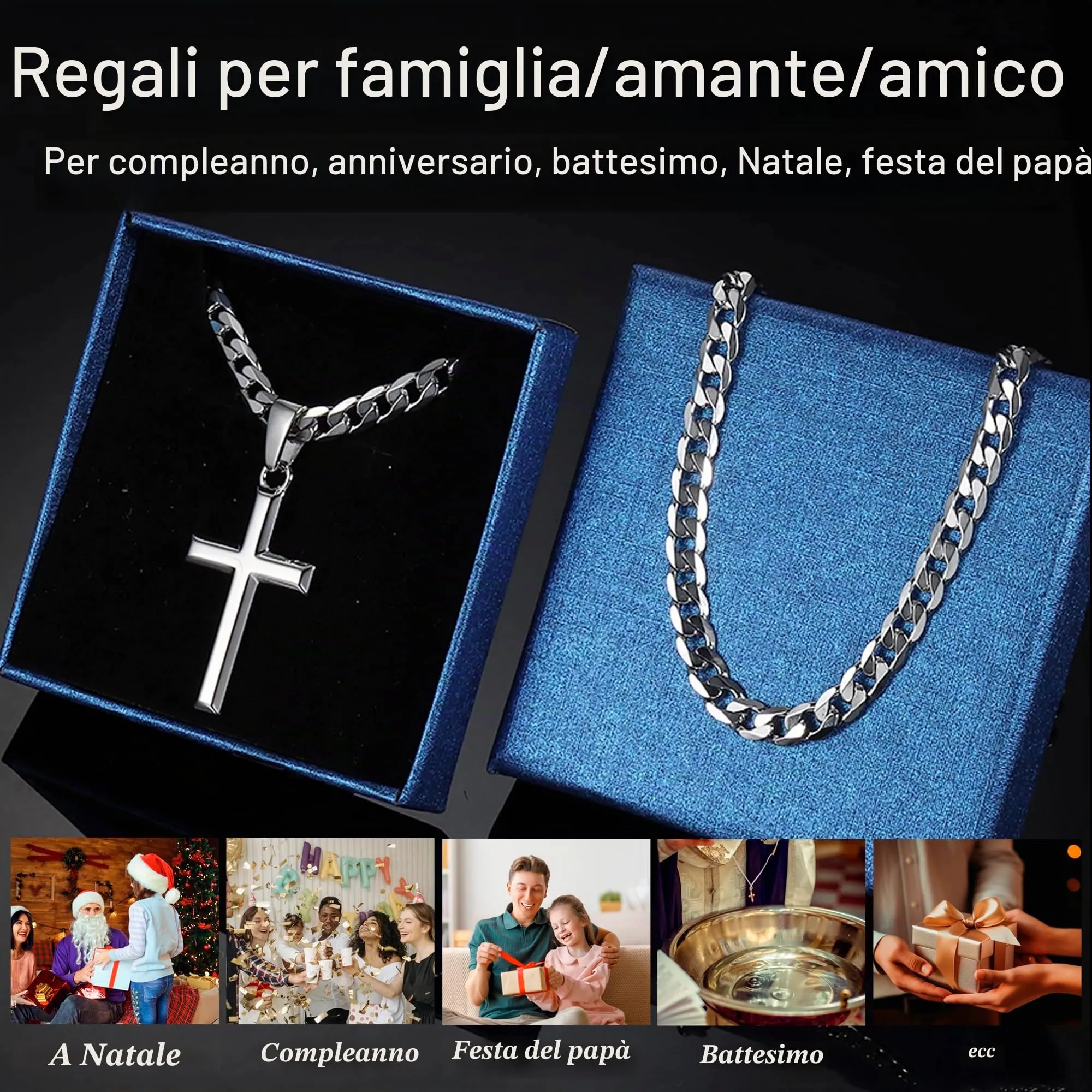 Chriscoco Collana Croce Uomo con Ciondolo in Argento 925 e Collana Acciaio - immagine 3
