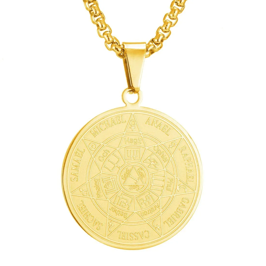 AFSTALR 7 Arcangeli Sigillo Medaglia Talismano Collana per Uomo Donna Salomone Pentagramma Talismano Magia Protezione Amuleto B-oro - immagine 1