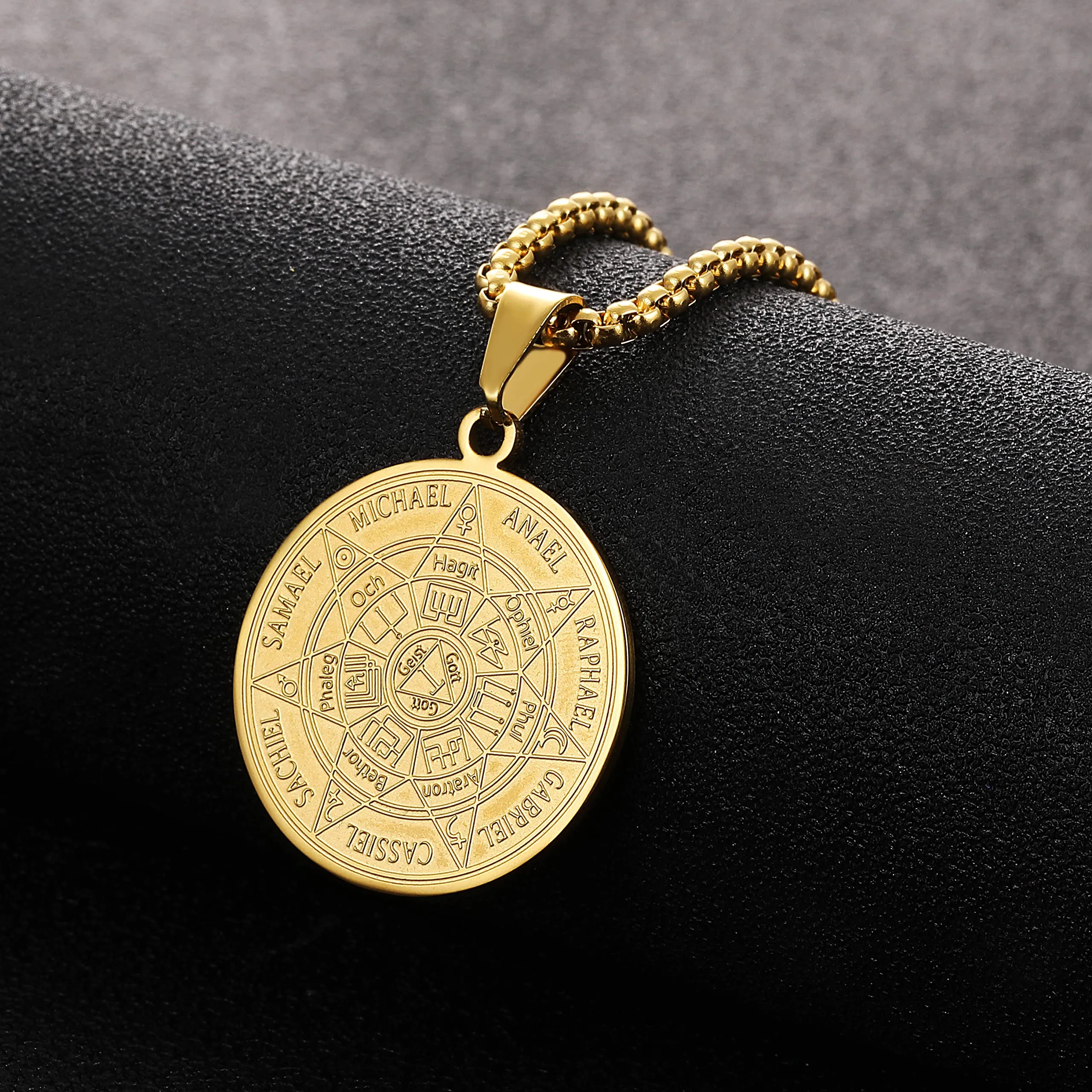 AFSTALR 7 Arcangeli Sigillo Medaglia Talismano Collana per Uomo Donna Salomone Pentagramma Talismano Magia Protezione Amuleto B-oro - immagine 3