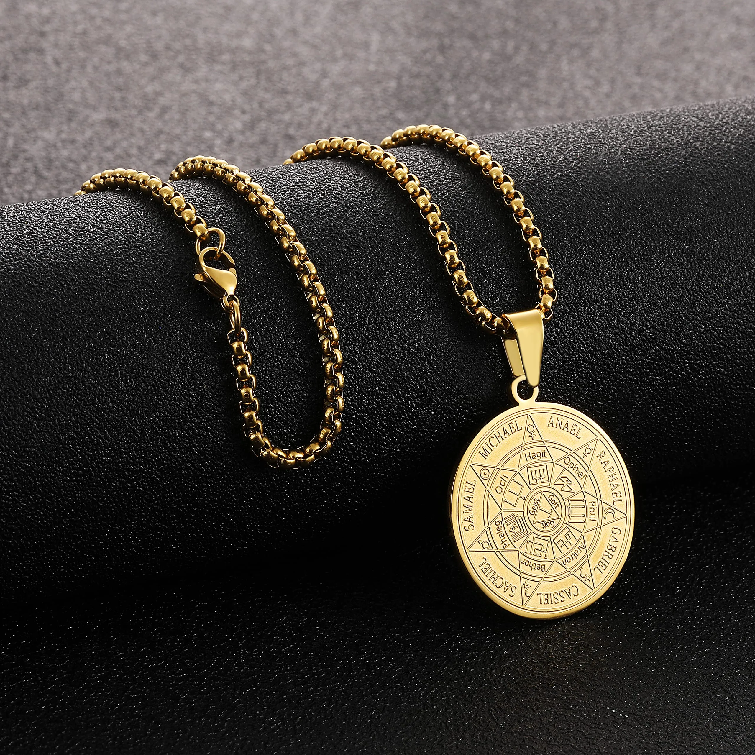 AFSTALR 7 Arcangeli Sigillo Medaglia Talismano Collana per Uomo Donna Salomone Pentagramma Talismano Magia Protezione Amuleto B-oro - immagine 4
