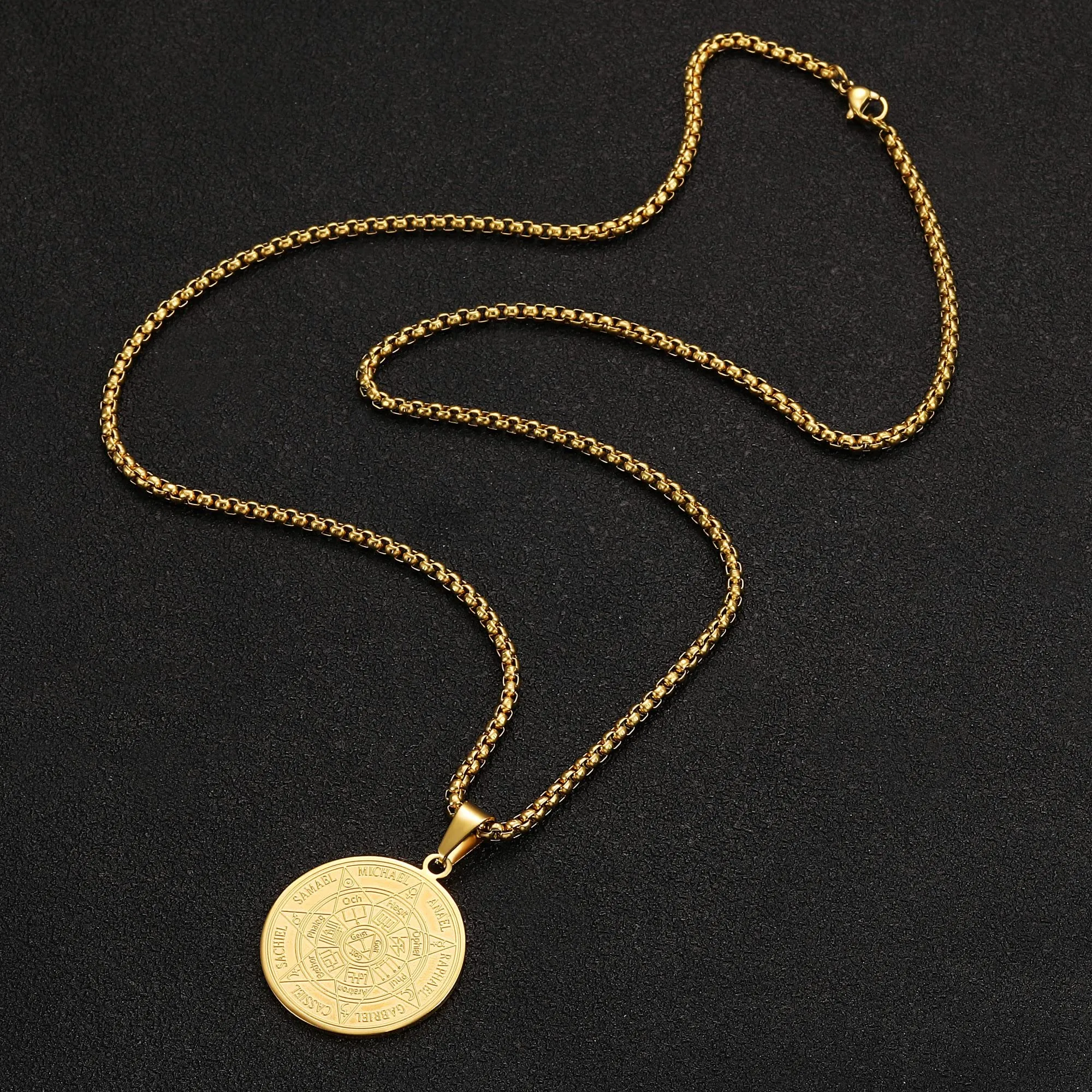 AFSTALR 7 Arcangeli Sigillo Medaglia Talismano Collana per Uomo Donna Salomone Pentagramma Talismano Magia Protezione Amuleto B-oro - immagine 5