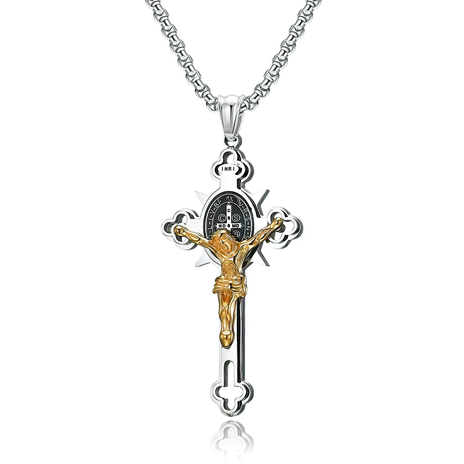 MERTTURM Collana Croce Uomo, Acciaio Inossidabile con Crocifisso in Oro Regalo Chiesa Battesimo, Collana Pendente Gesù, Regali per Gioielli Cristiani - immagine 1