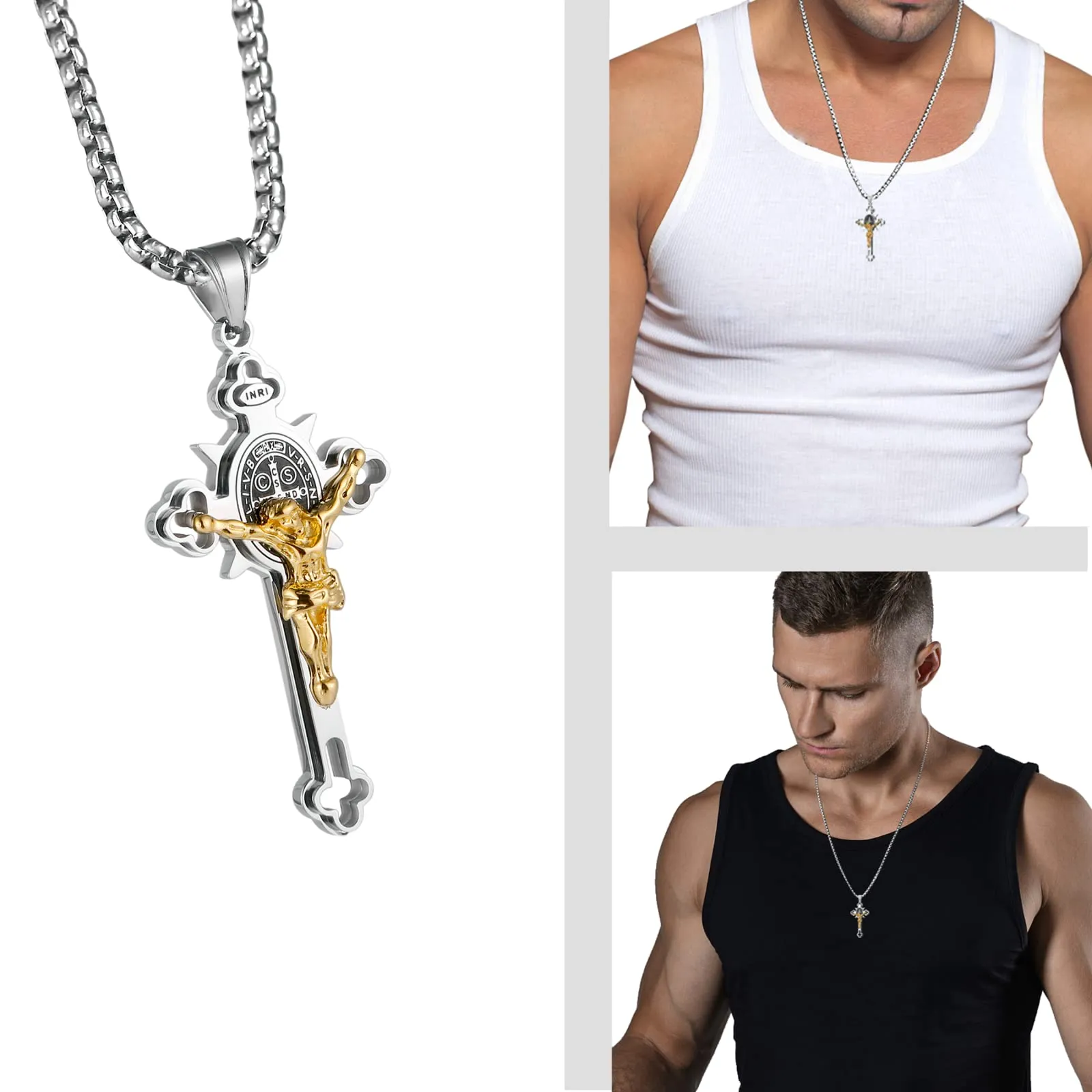 MERTTURM Collana Croce Uomo, Acciaio Inossidabile con Crocifisso in Oro Regalo Chiesa Battesimo, Collana Pendente Gesù, Regali per Gioielli Cristiani - immagine 2
