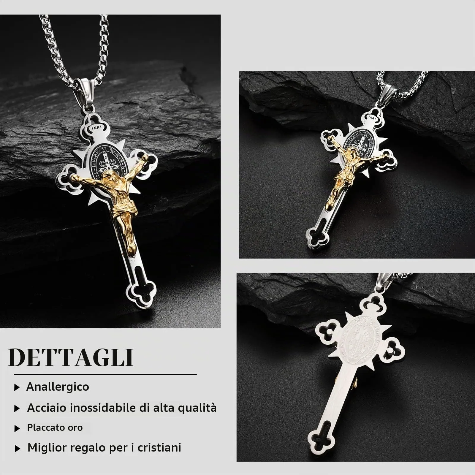 MERTTURM Collana Croce Uomo, Acciaio Inossidabile con Crocifisso in Oro Regalo Chiesa Battesimo, Collana Pendente Gesù, Regali per Gioielli Cristiani - immagine 4