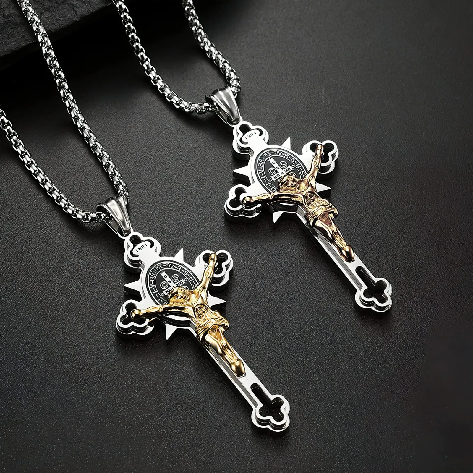 MERTTURM Collana Croce Uomo, Acciaio Inossidabile con Crocifisso in Oro Regalo Chiesa Battesimo, Collana Pendente Gesù, Regali per Gioielli Cristiani - immagine 5
