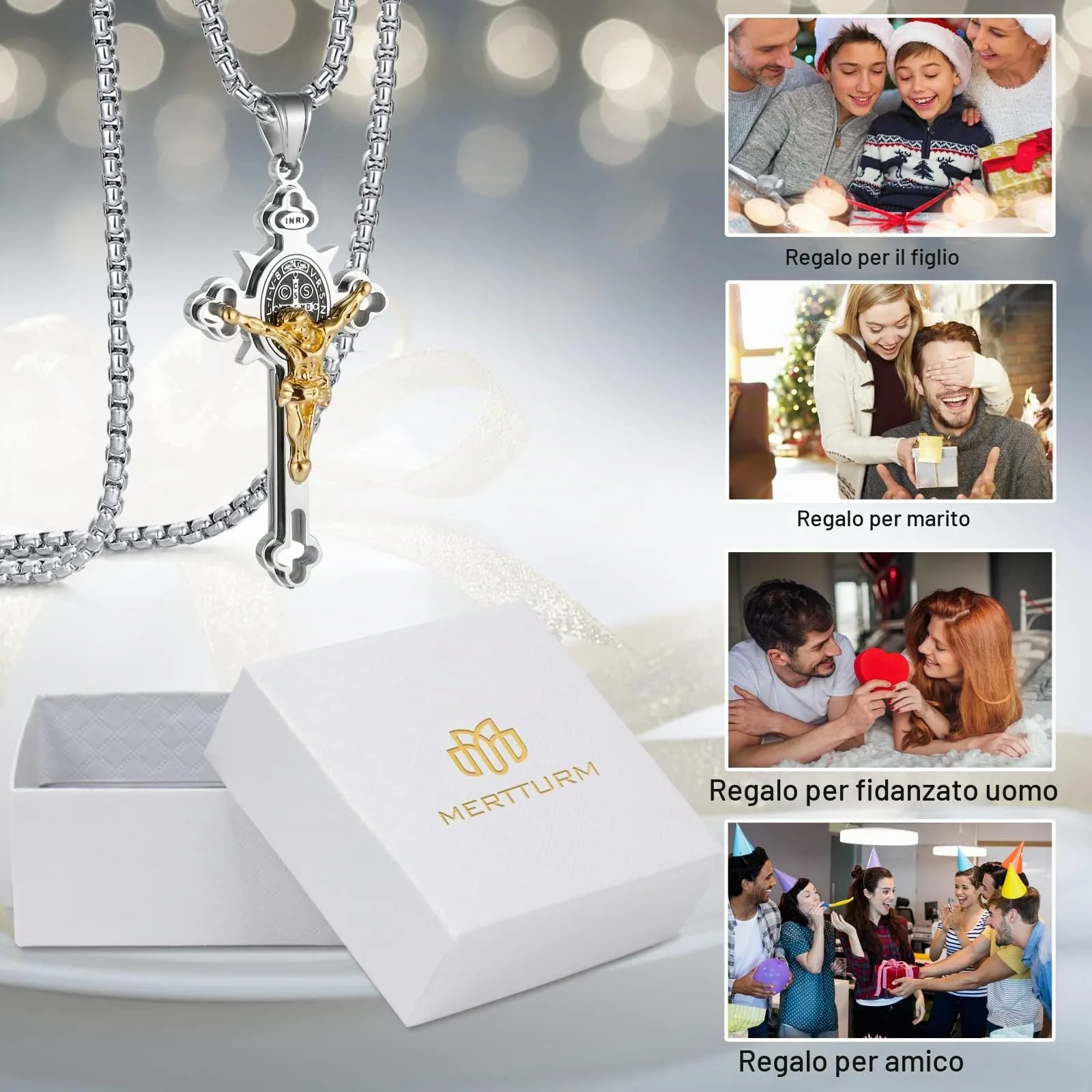 MERTTURM Collana Croce Uomo, Acciaio Inossidabile con Crocifisso in Oro Regalo Chiesa Battesimo, Collana Pendente Gesù, Regali per Gioielli Cristiani - immagine 6