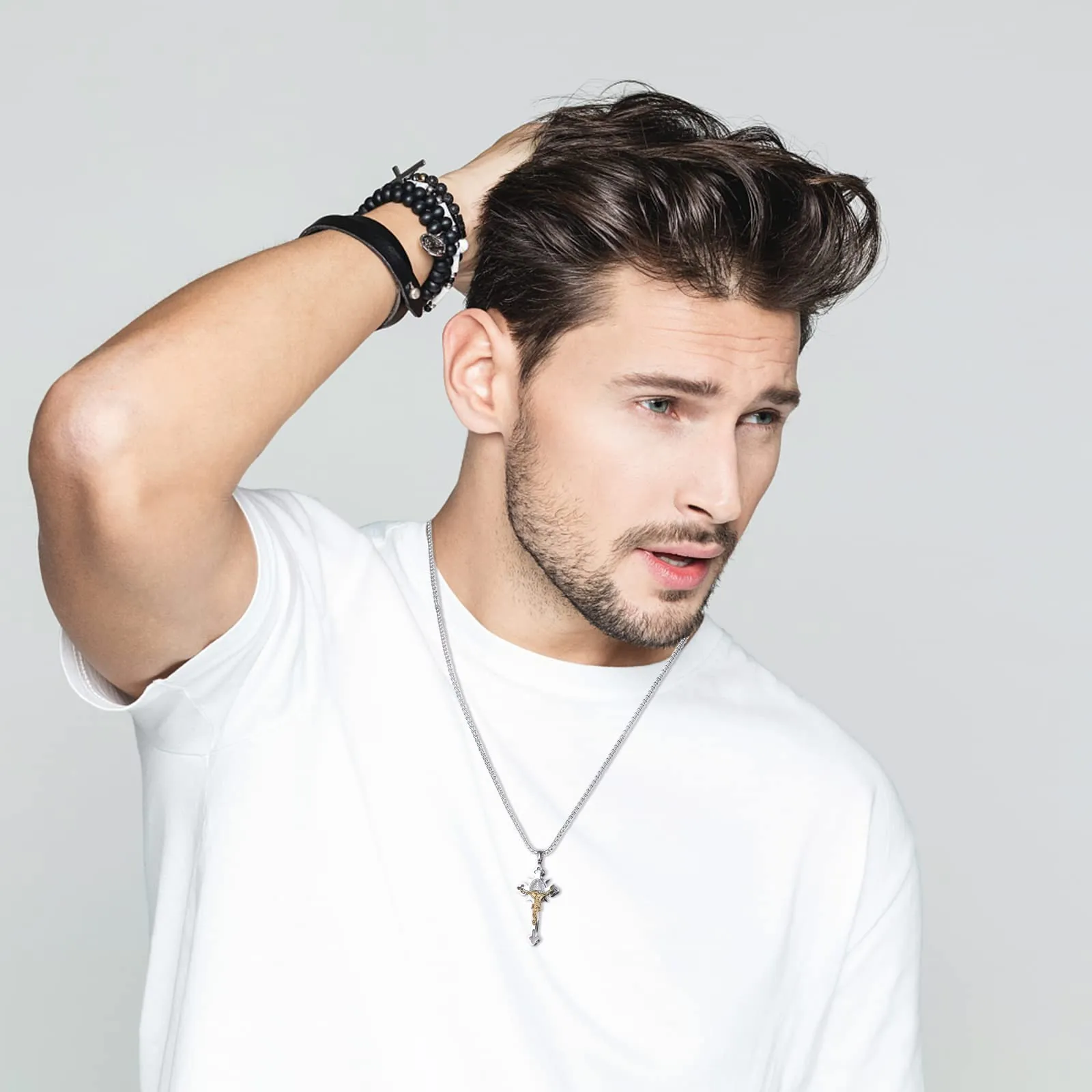 MERTTURM Collana Croce Uomo, Acciaio Inossidabile con Crocifisso in Oro Regalo Chiesa Battesimo, Collana Pendente Gesù, Regali per Gioielli Cristiani - immagine 7