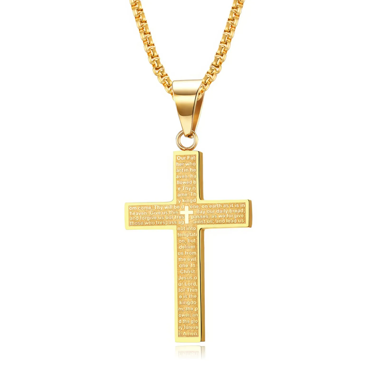 MERTTURM Collana a forma di croce da uomo, gioielli in acciaio inossidabile, ciondolo a forma di croce con catena da 60 cm, colore nero, argento, oro, non sbiadisce e resiste al sudore - immagine 1
