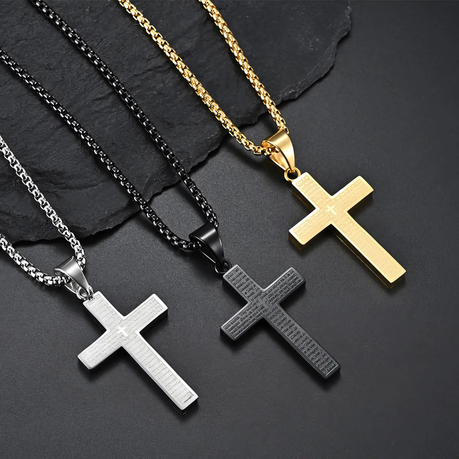 MERTTURM Collana a forma di croce da uomo, gioielli in acciaio inossidabile, ciondolo a forma di croce con catena da 60 cm, colore nero, argento, oro, non sbiadisce e resiste al sudore - immagine 4