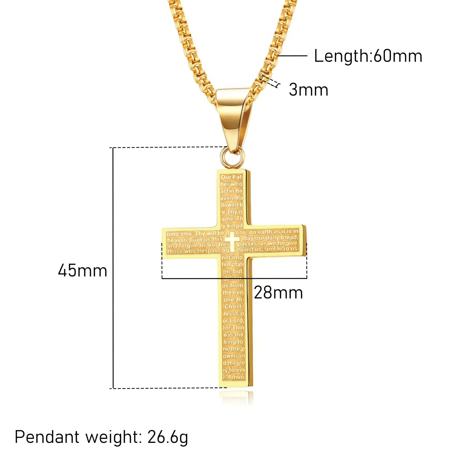 MERTTURM Collana a forma di croce da uomo, gioielli in acciaio inossidabile, ciondolo a forma di croce con catena da 60 cm, colore nero, argento, oro, non sbiadisce e resiste al sudore - immagine 5