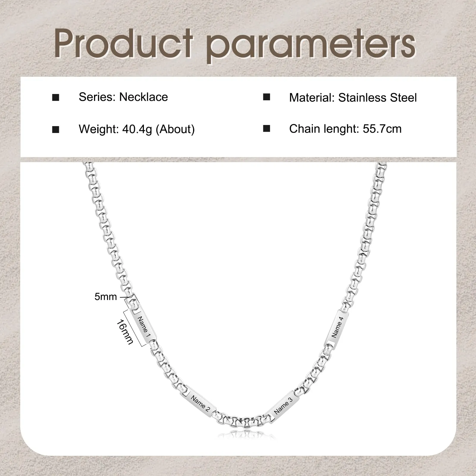 ALBERTBAND Collana da Uomo Personalizzata Collana in Acciaio inox con Nome Regalo per Uomo Festa del papà San Valentino Natale (Argento-4 nome) - immagine 2