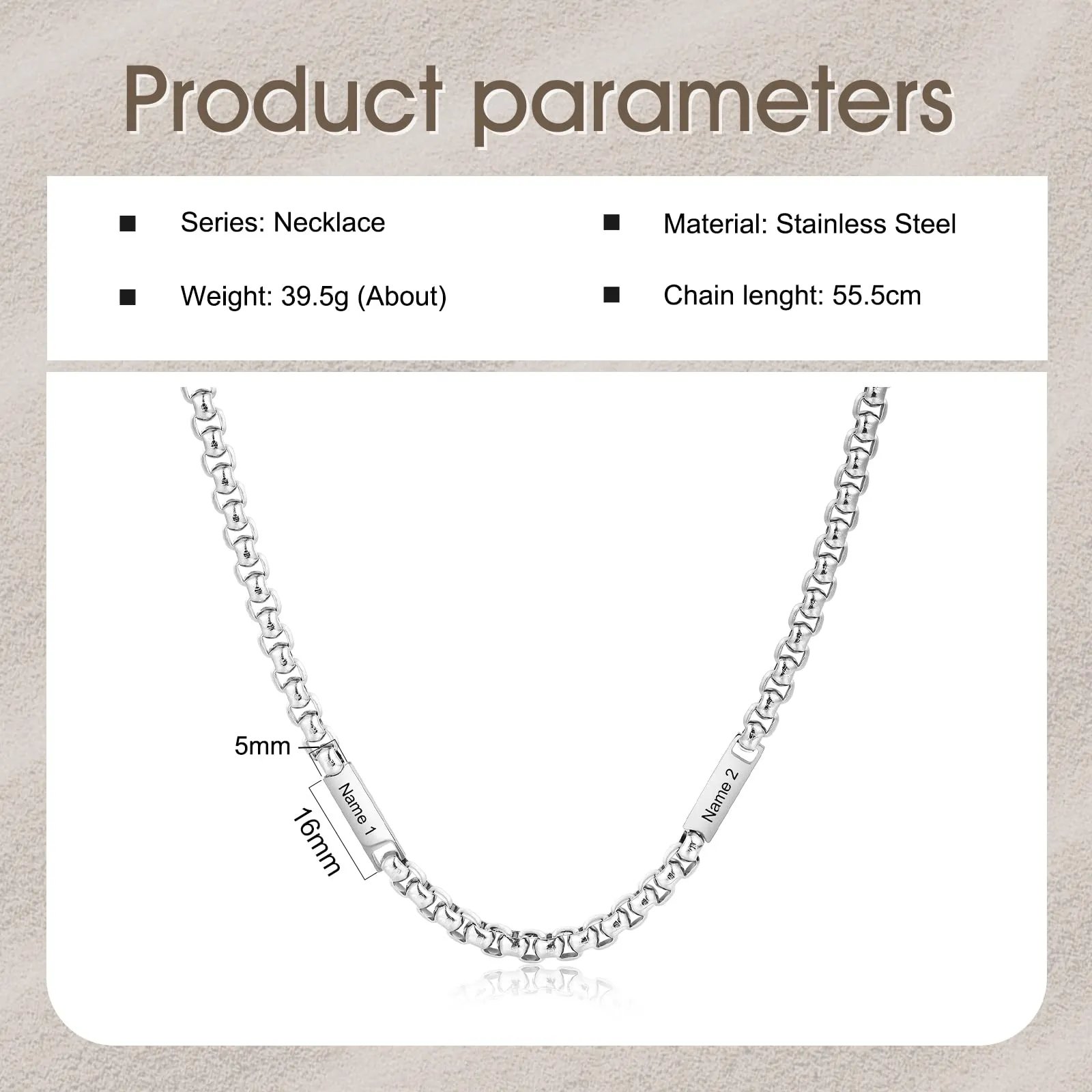 ALBERTBAND Collana da Uomo Personalizzata Collana in Acciaio inox con Nome Regalo per Uomo Festa del papà San Valentino Natale (Argento-2 nome) - immagine 2